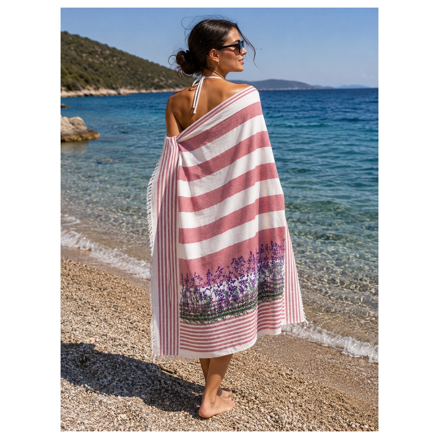 Buldan Natura Lavanta Bahçesi Lavanta Desenli Pamuklu Havlu Peştemal 100×180 cm – 5 cm Saçaklı 2. görsel