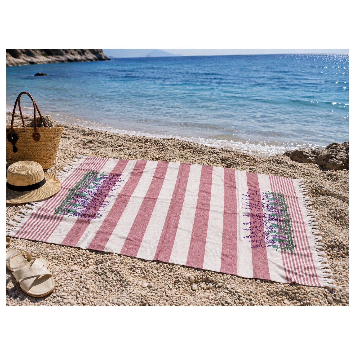 Buldan Natura Lavanta Bahçesi Lavanta Desenli Pamuklu Havlu Peştemal 100×180 cm – 5 cm Saçaklı 3. görsel