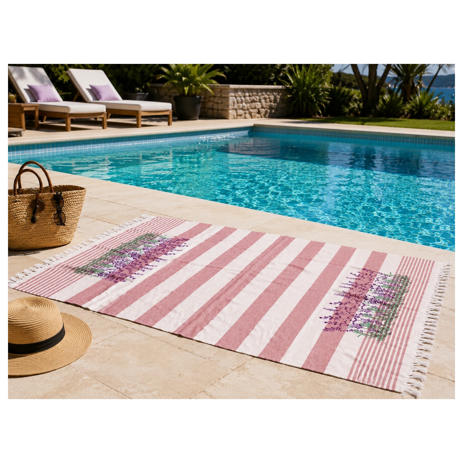 Buldan Natura Lavanta Bahçesi Lavanta Desenli Pamuklu Havlu Peştemal 100×180 cm – 5 cm Saçaklı 4. görsel