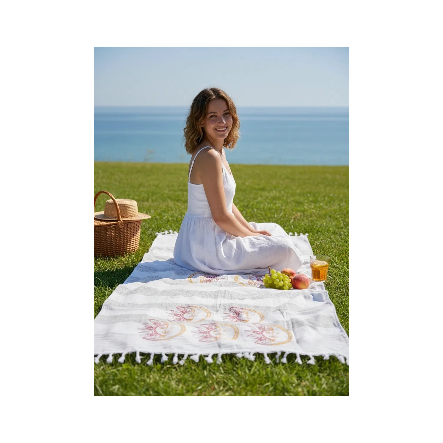 Buldan Natura Soluna Güneş & Ay Desenli Gri Pamuklu Havlu Peştemal 100×180 cm – 5 cm Saçaklı 4. görsel