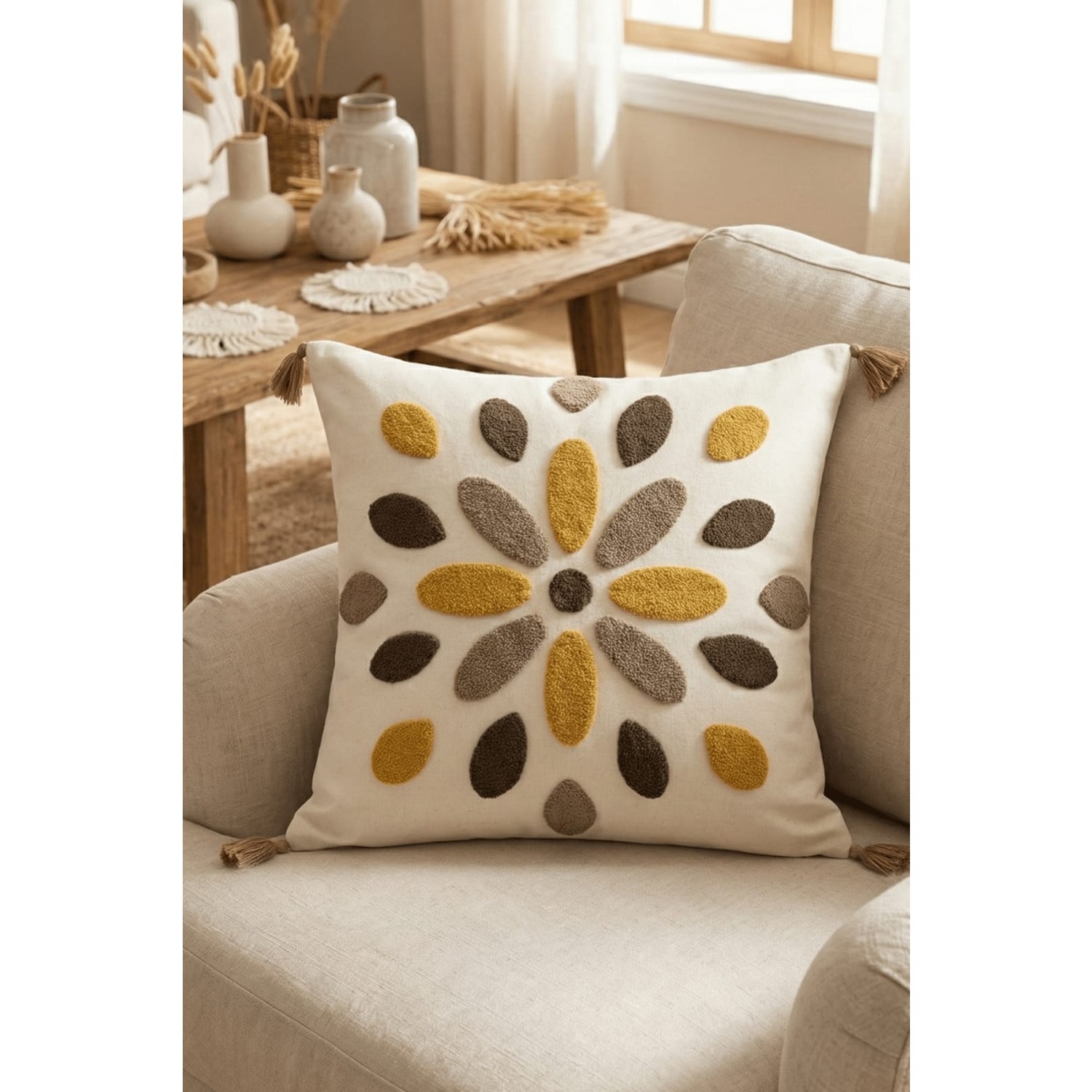 Buldan Natura Damla Renkli Punch Nakışlı Pamuk Dokuma Dekoratif Kırlent Kılıfı 42×42 cm 2. görsel
