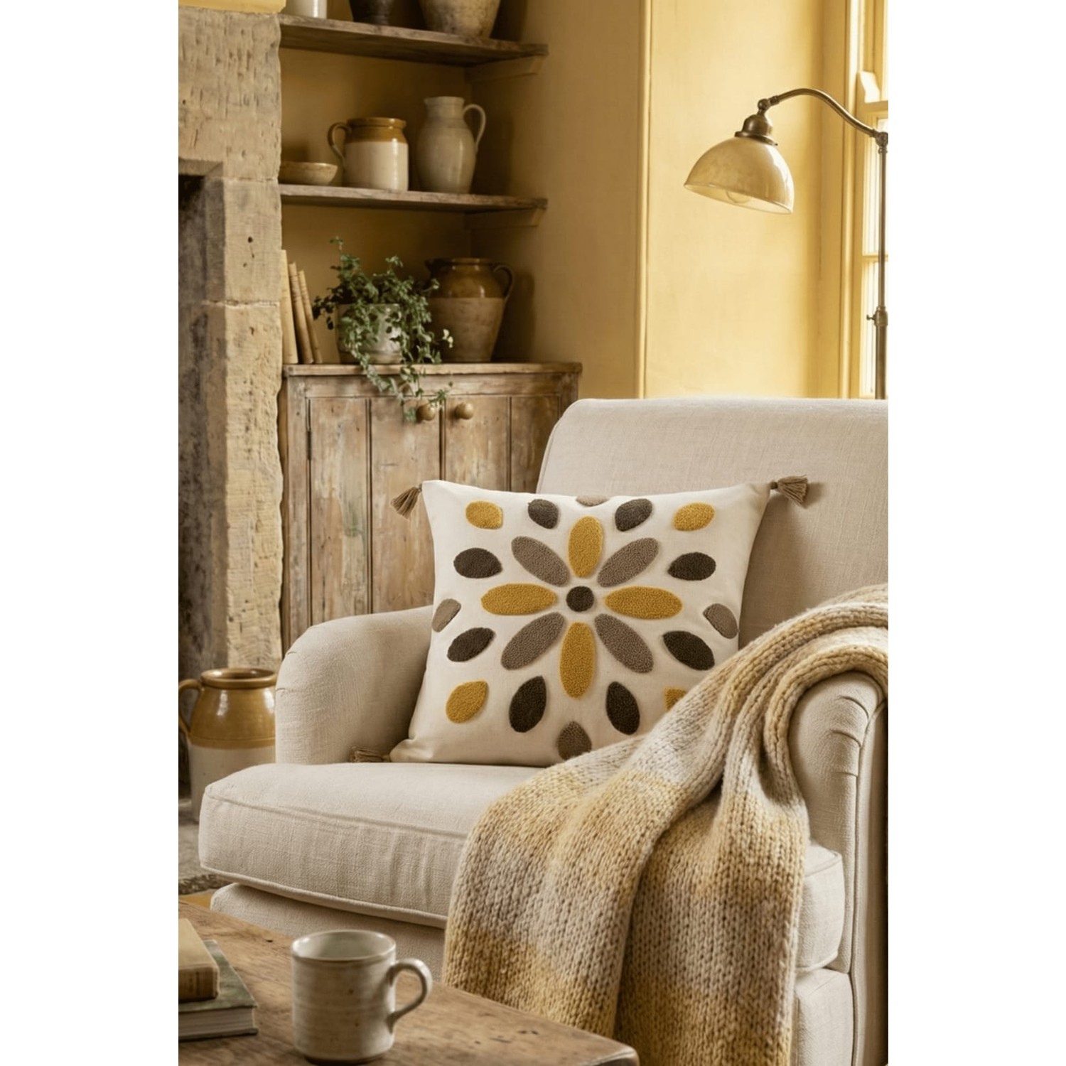 Buldan Natura Damla Renkli Punch Nakışlı Pamuk Dokuma Dekoratif Kırlent Kılıfı 42×42 cm 3. görsel
