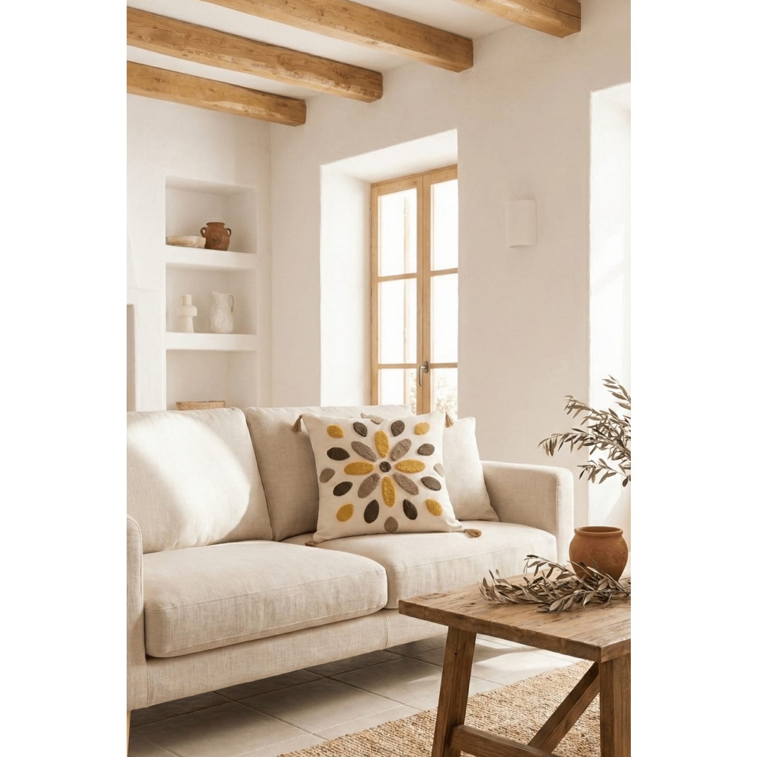 Buldan Natura Damla Renkli Punch Nakışlı Pamuk Dokuma Dekoratif Kırlent Kılıfı 42×42 cm 4. görsel