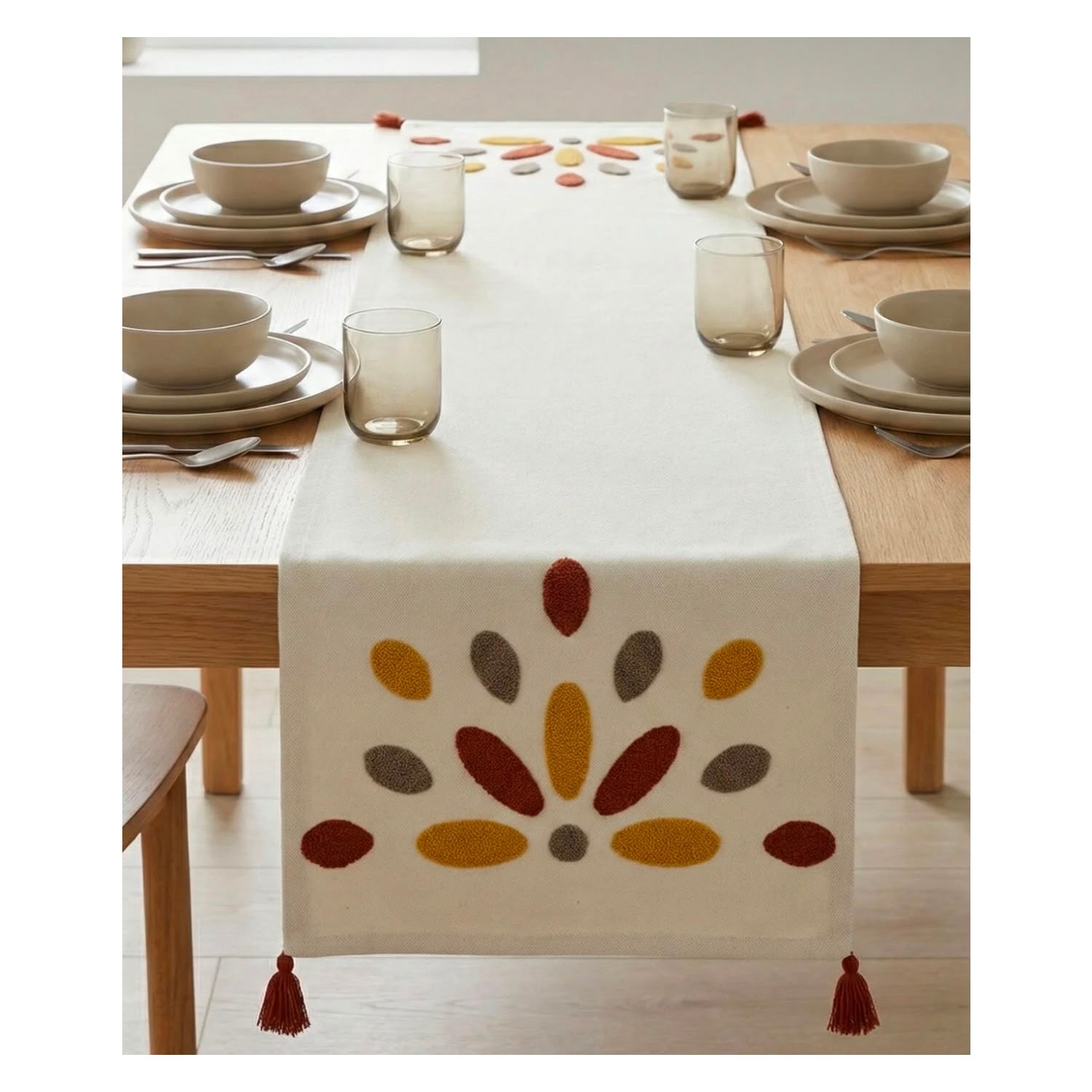 Buldan Natura Damla Renkli Punch Nakışlı Pamuk Dokuma Dekoratif Runner 40×130 cm 2. görsel
