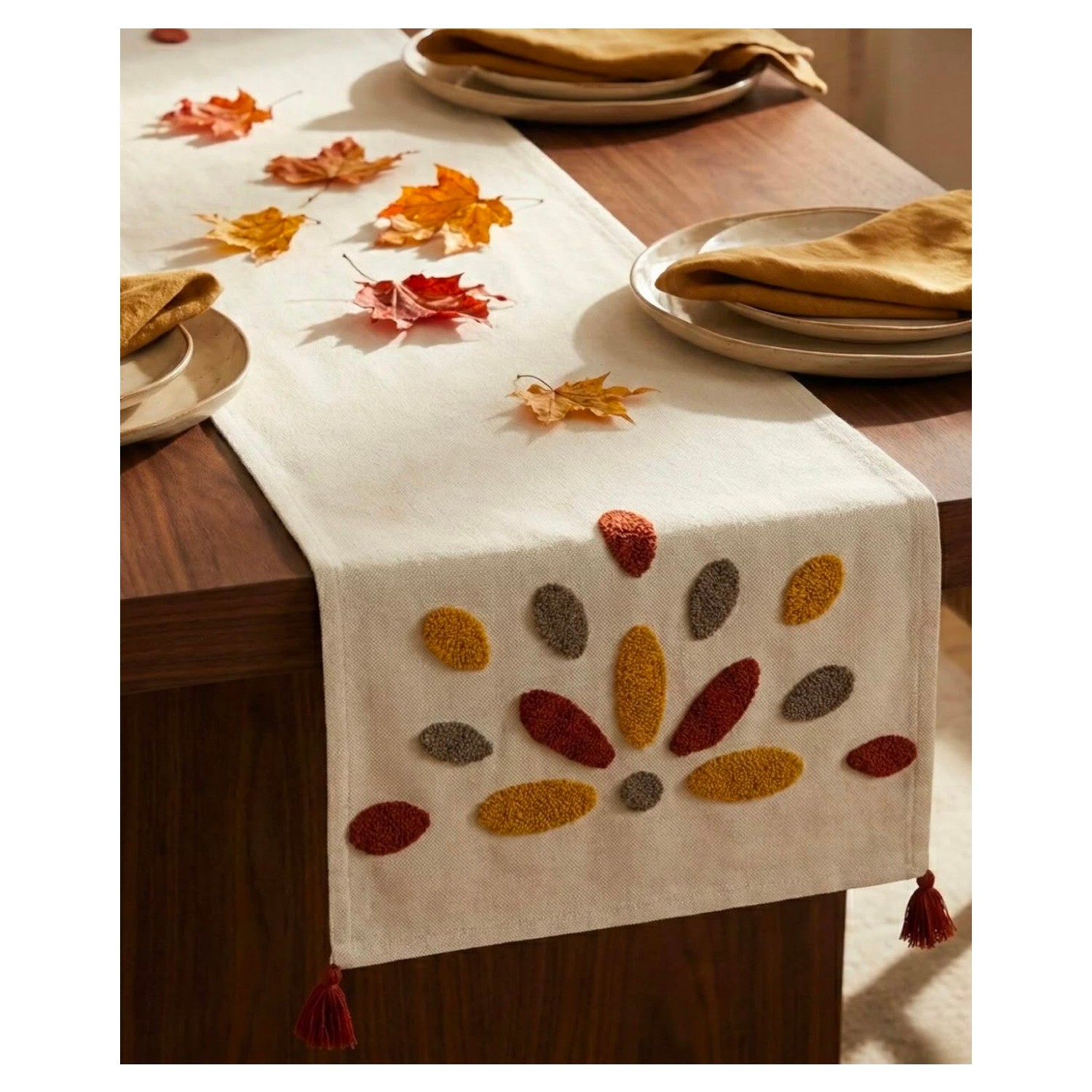 Buldan Natura Damla Renkli Punch Nakışlı Pamuk Dokuma Dekoratif Runner 40×130 cm 4. görsel