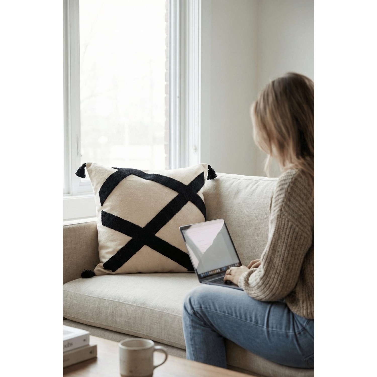 Buldan Natura Harmoni Punch Nakışlı Dekoratif Kırlent Kılıfı 43×43 cm 2. görsel