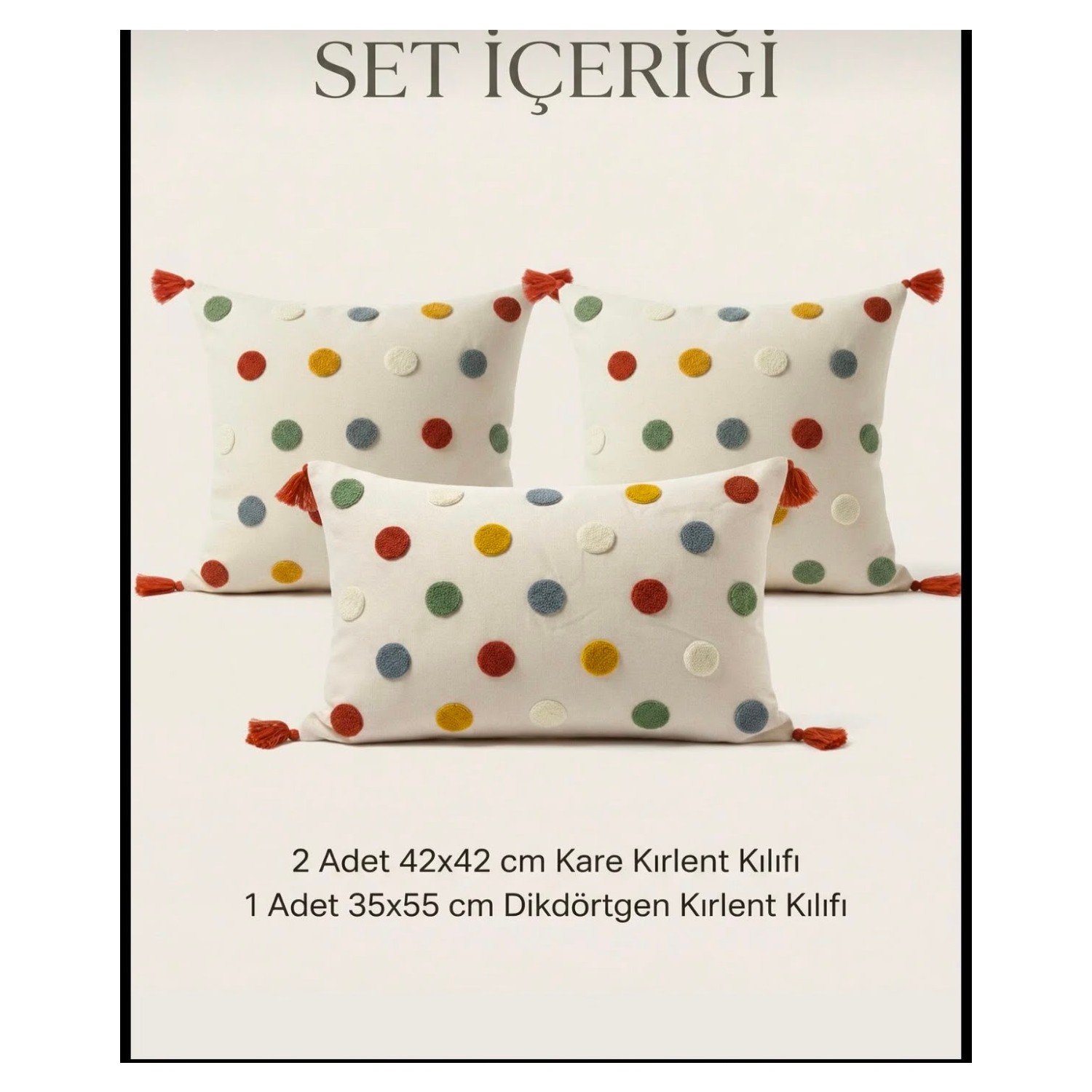 Buldan Natura Puantiye 3’lü Punch Nakışlı Dekoratif Kırlent Kılıfı Seti – 2 Adet 42×42 + 1 Adet 35×55 cm 1. görsel