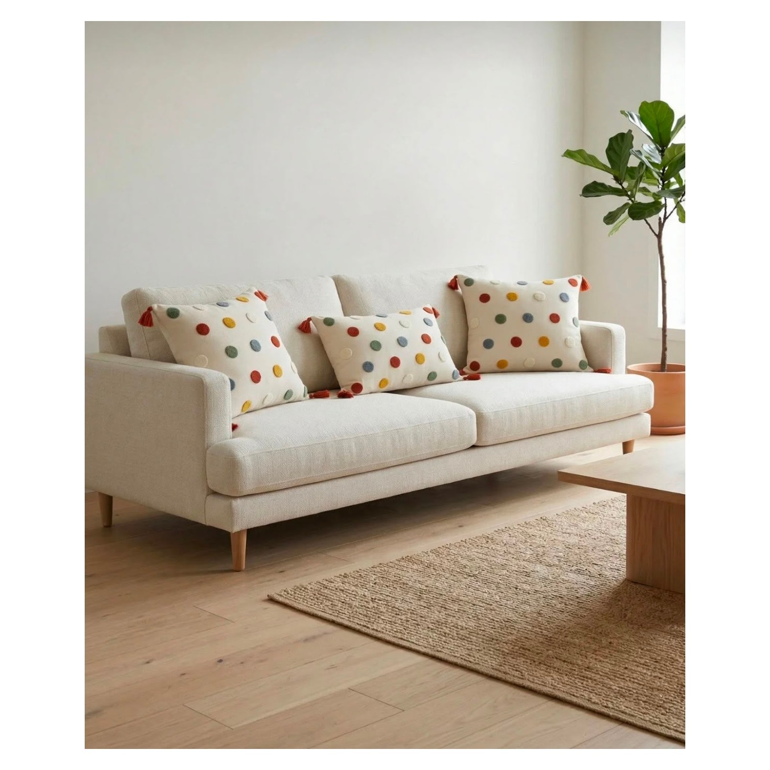 Buldan Natura Puantiye 3’lü Punch Nakışlı Dekoratif Kırlent Kılıfı Seti – 2 Adet 42×42 + 1 Adet 35×55 cm