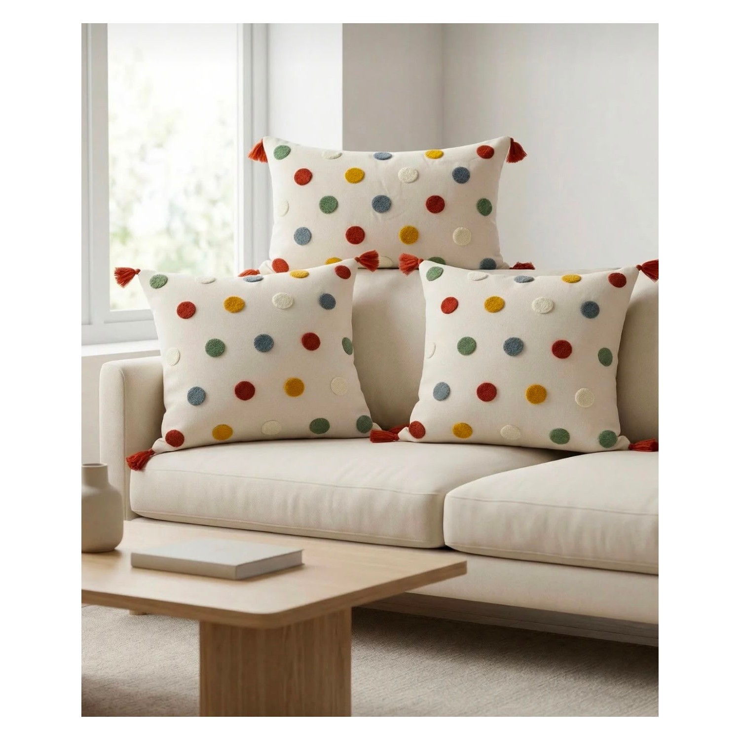 Buldan Natura Puantiye 3’lü Punch Nakışlı Dekoratif Kırlent Kılıfı Seti – 2 Adet 42×42 + 1 Adet 35×55 cm 4. görsel