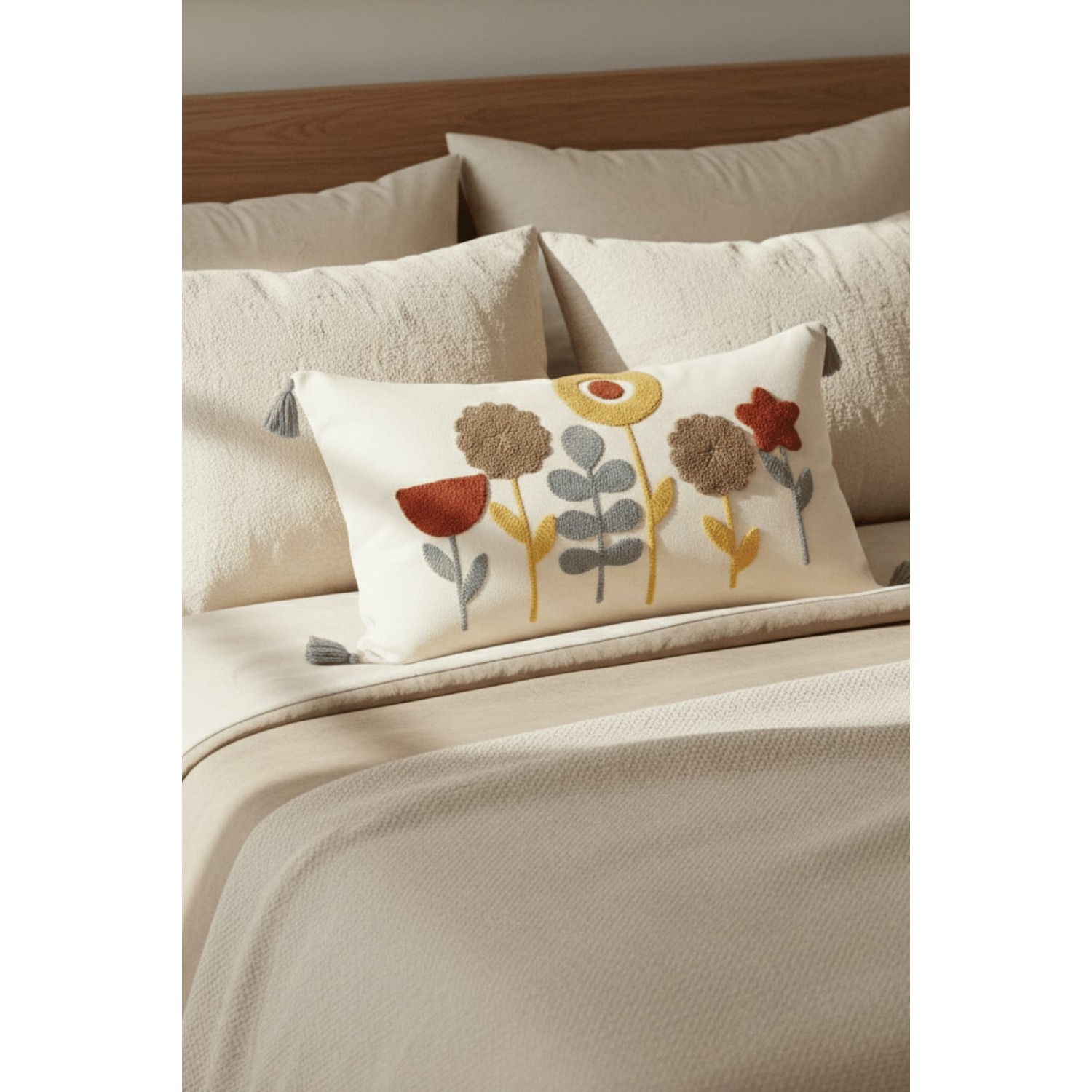 Buldan Natura Yıldız Çiçek Desenli Punch Nakışlı Dekoratif Kırlent Kılıfı 35×55 cm 3. görsel