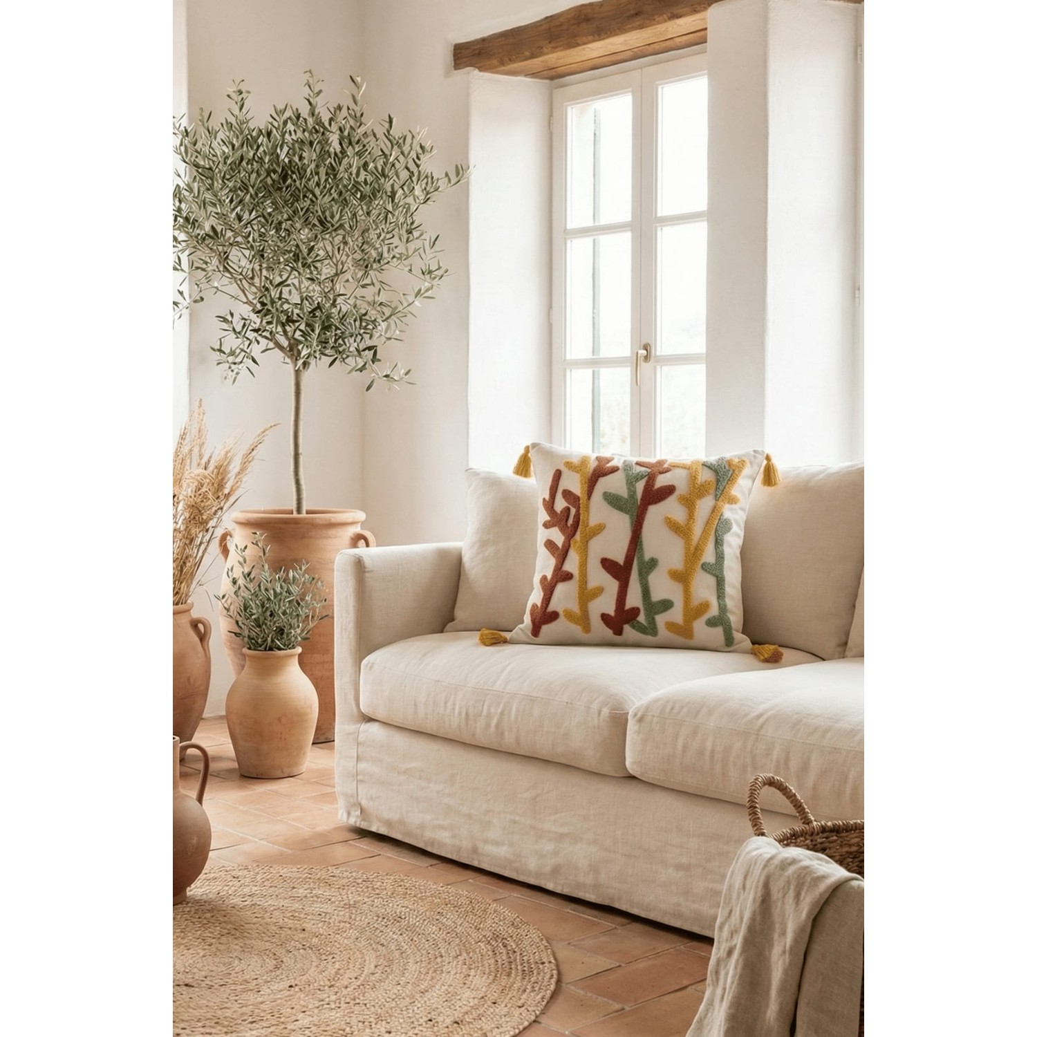 Buldan Natura Bambu Dal Desenli Punch Nakışlı Dekoratif Kırlent Kılıfı 42×42 cm 4. görsel