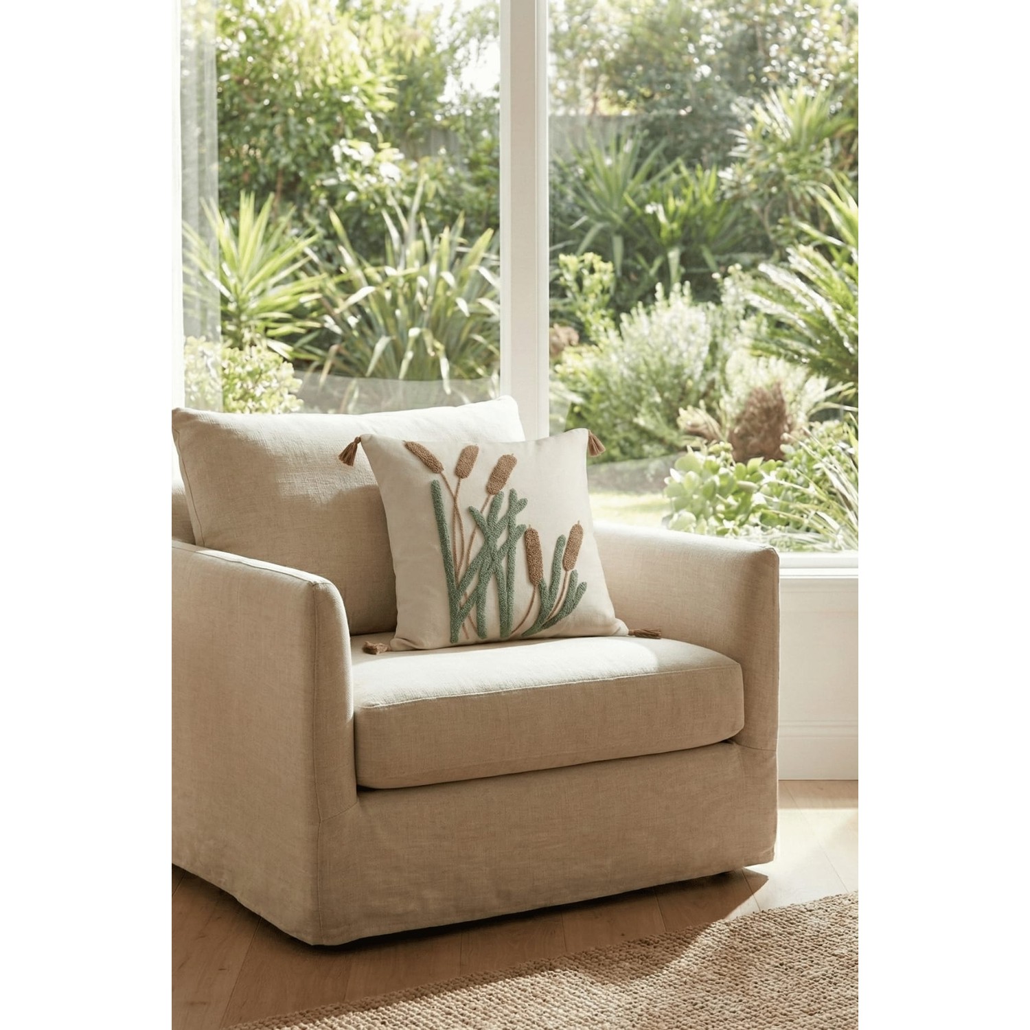 Buldan Natura Saz Doğa Desenli Punch Nakışlı Dekoratif Kırlent Kılıfı 42×42 cm 2. görsel