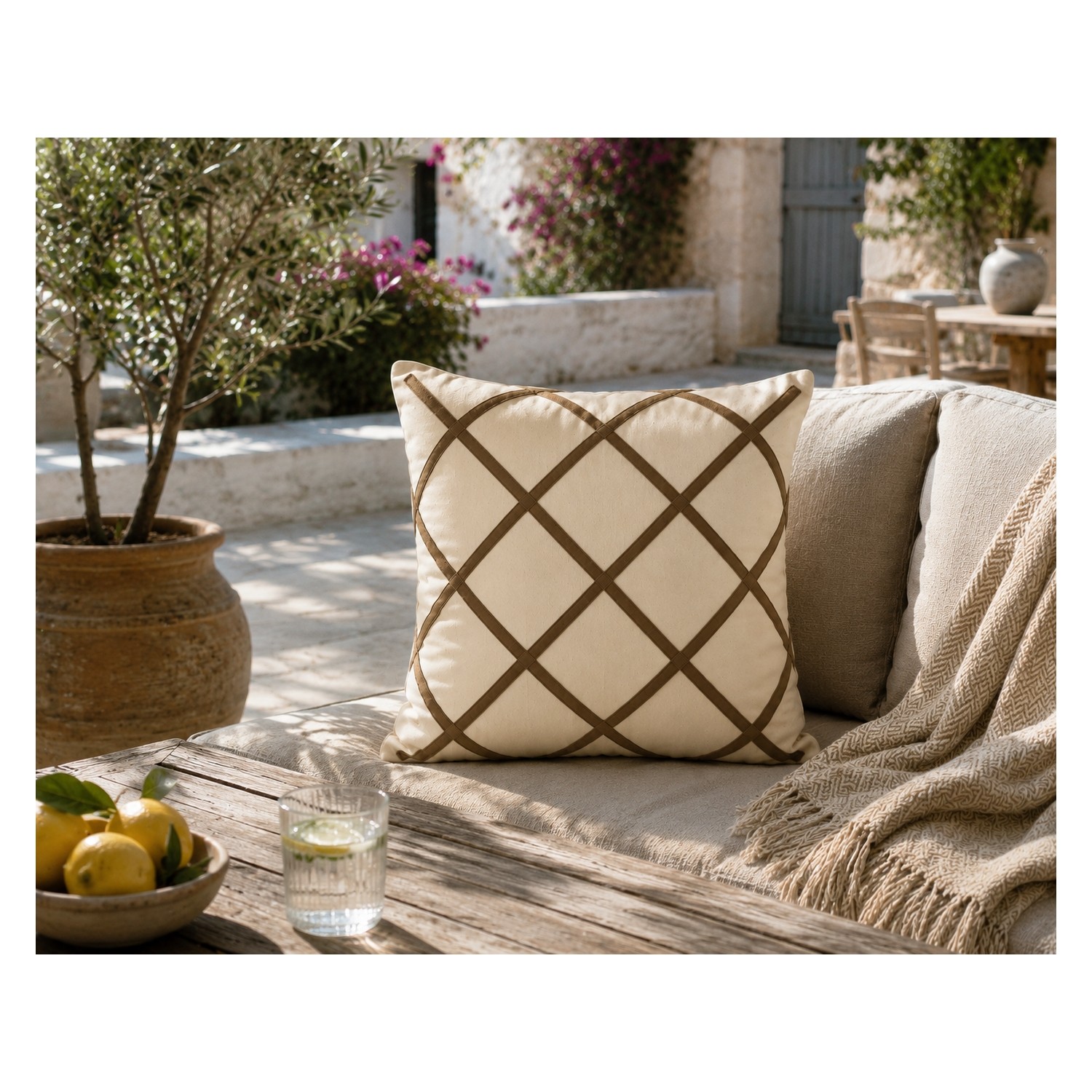 Buldan Natura Soho Ekose Punch Nakışlı Pamuk Dokuma Dekoratif Kırlent Kılıfı 42×42 cm 3. görsel