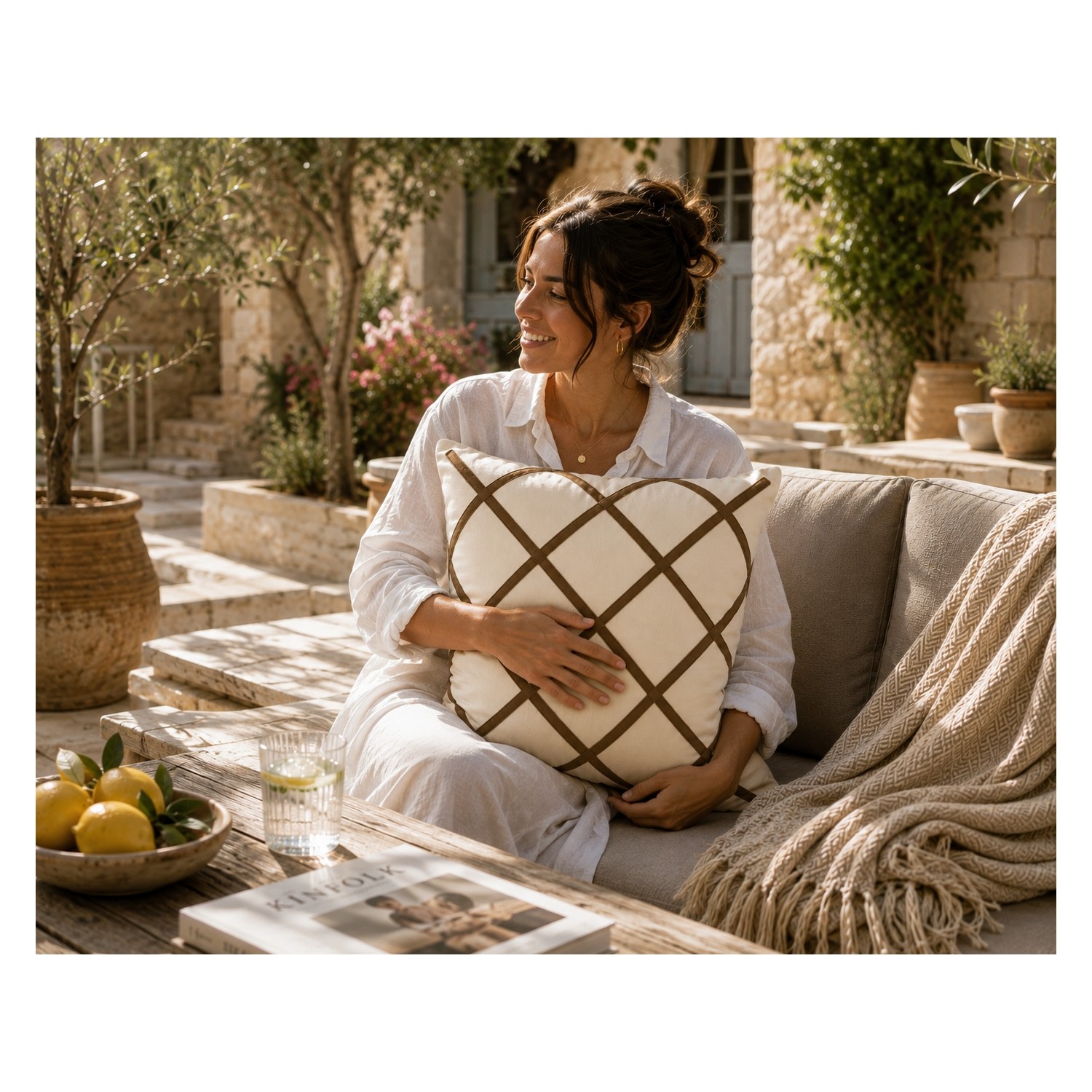 Buldan Natura Soho Ekose Punch Nakışlı Pamuk Dokuma Dekoratif Kırlent Kılıfı 42×42 cm 4. görsel