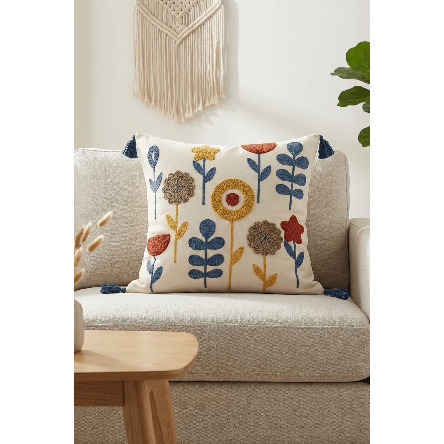 Buldan Natura Yıldız Çiçek Desenli Punch Nakışlı Dekoratif Kırlent Kılıfı 42×42 cm 3. görsel