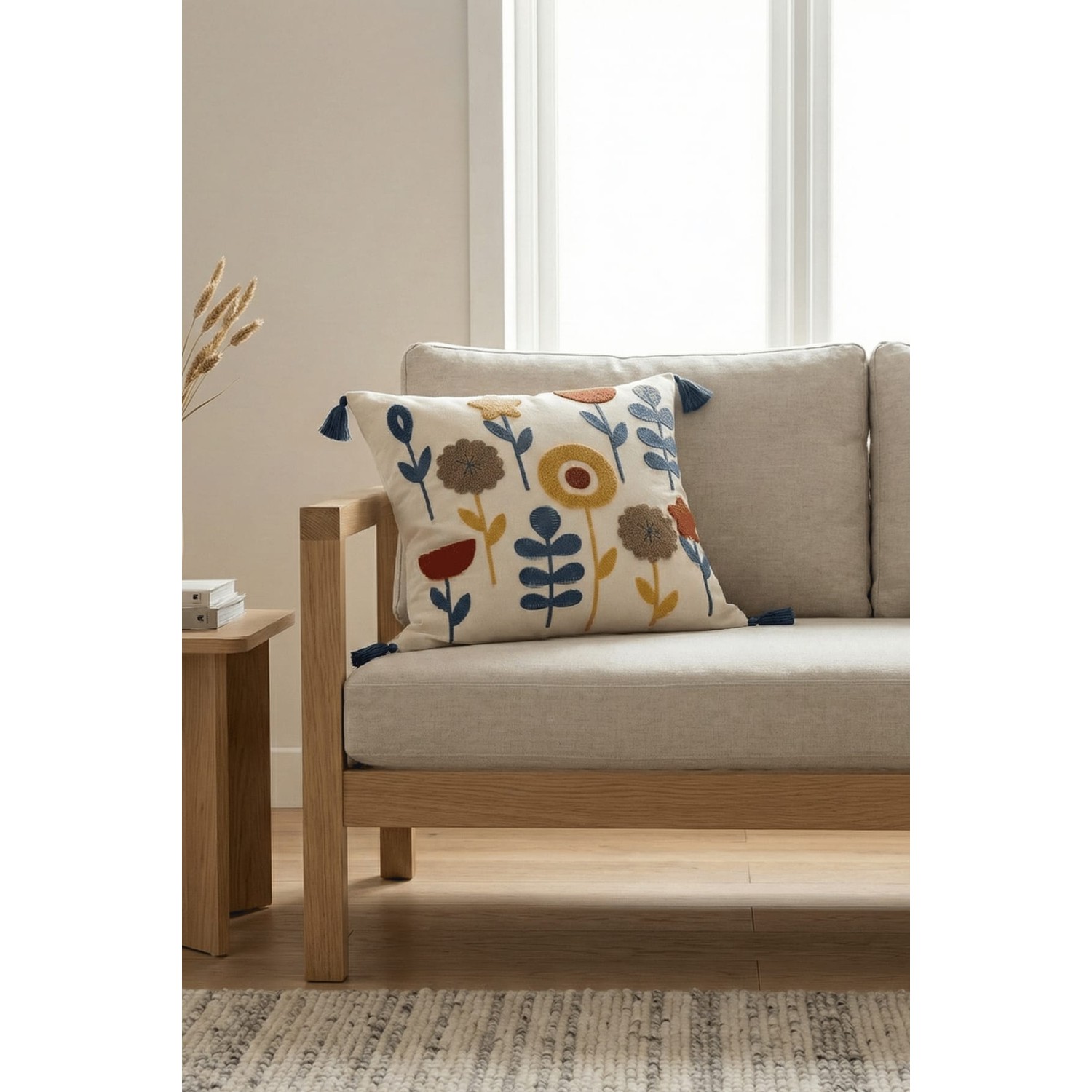Buldan Natura Yıldız Çiçek Desenli Punch Nakışlı Dekoratif Kırlent Kılıfı 42×42 cm 4. görsel