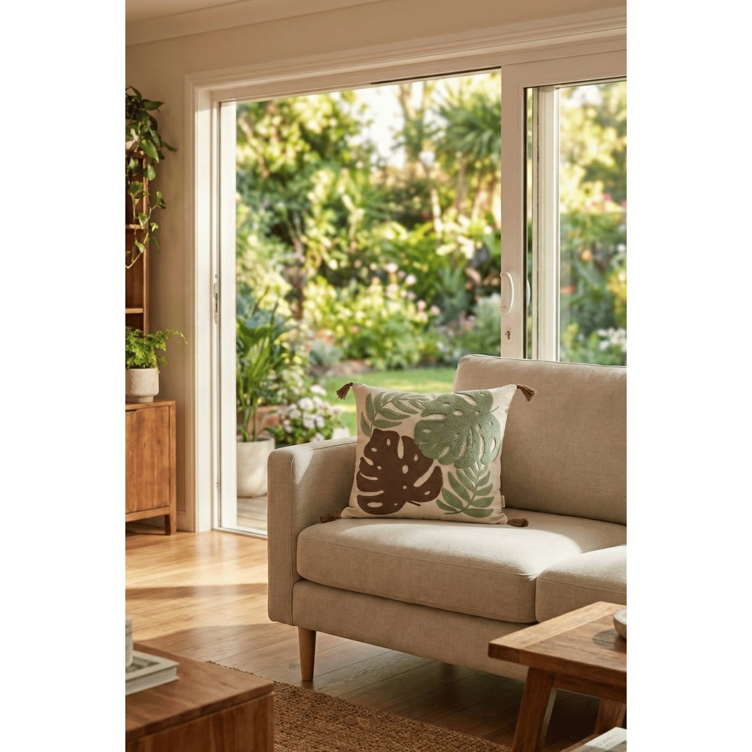 Buldan Natura Deve Tabanı Desenli Punch Nakışlı Dekoratif Kırlent Kılıfı 43×43 cm 2. görsel