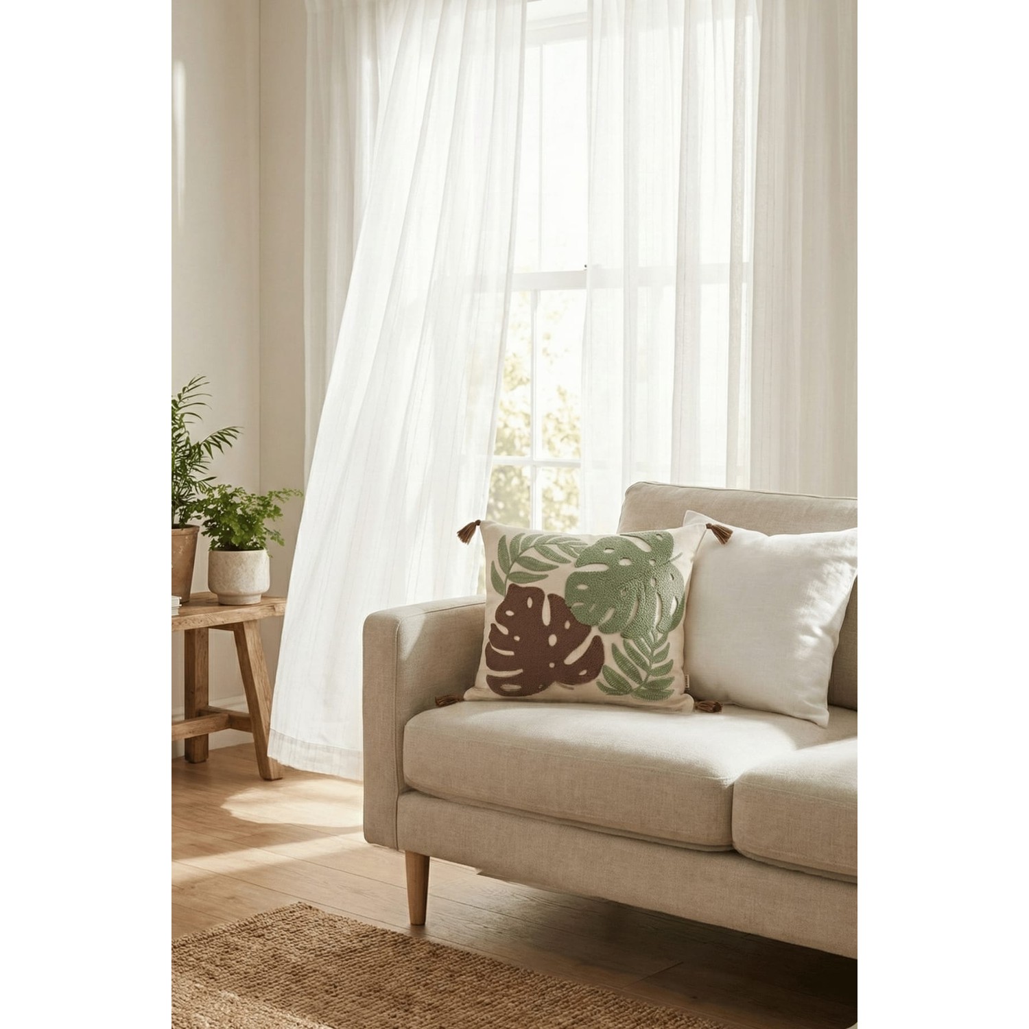 Buldan Natura Deve Tabanı Desenli Punch Nakışlı Dekoratif Kırlent Kılıfı 43×43 cm 4. görsel