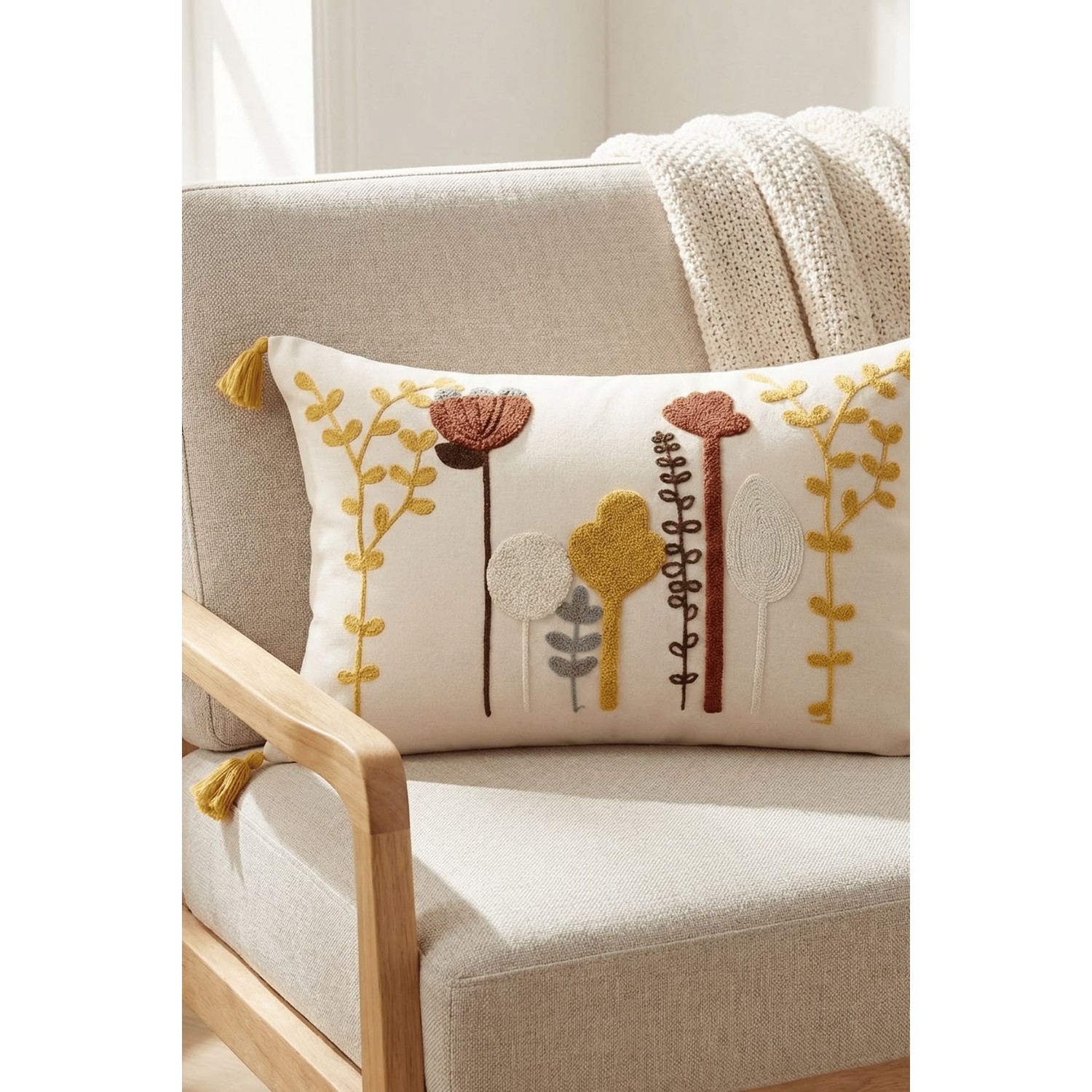 Buldan Natura Kaktüs Desen Dikdörtgen Kırlent Kılıfı 35 x 55 cm