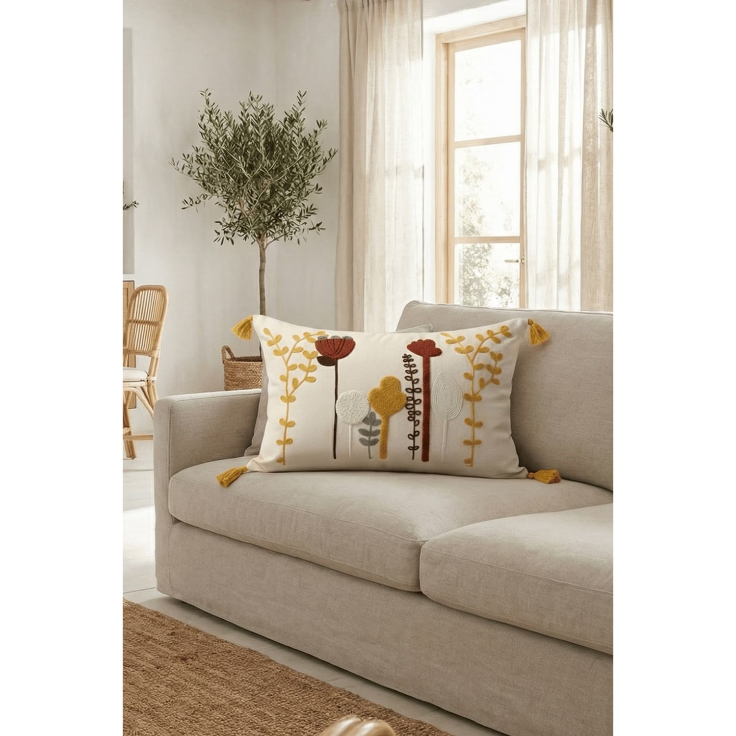 Buldan Natura Kaktüs Desen Dikdörtgen Kırlent Kılıfı 35 x 55 cm 2. görsel