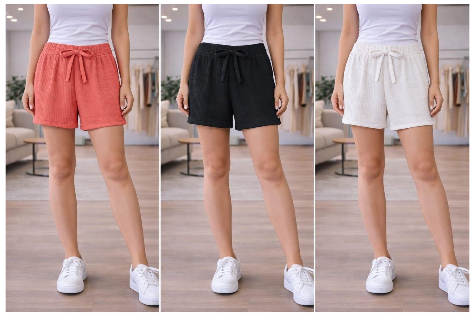 Org Marka Store Fleur 3 Lu Set Bel Lastıklı Sus Bagcıklı Cepsız Trıl Trıl Penye Short