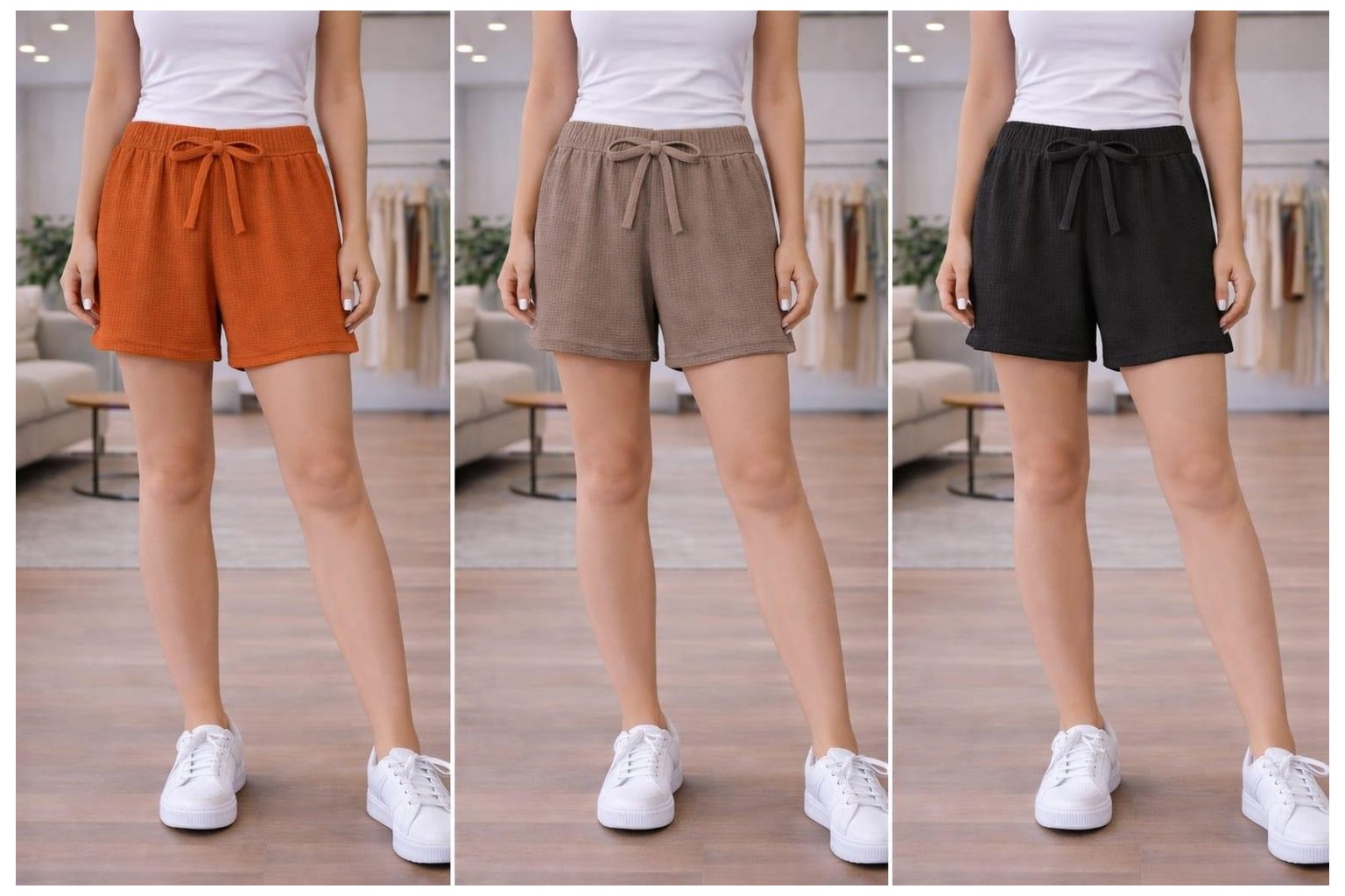Org Marka Store Fleur 3 Lu Set Bel Lastıklı Sus Bagcıklı Cepsız Trıl Trıl Penye Short görsel 6