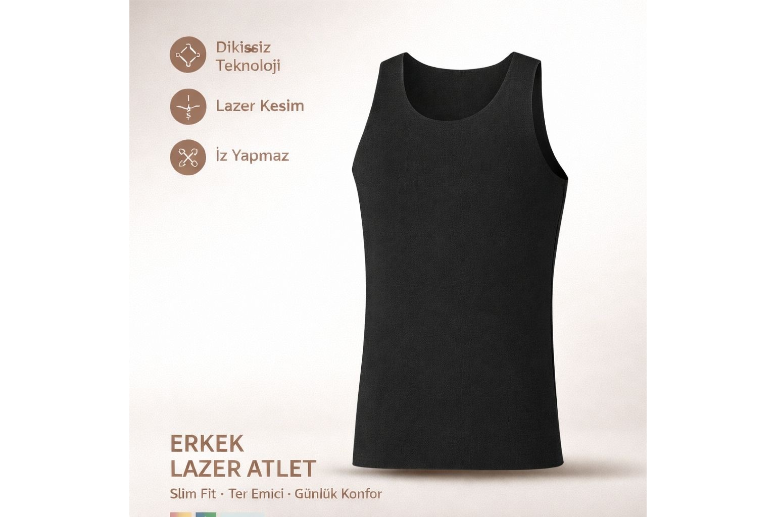 Qulat Berrak Erkek Lazer Kesim Görünmez Dikişsiz Atlet %85 Pamuk %15 Elastan, Slim Fit Iz Yapmaz görsel 4