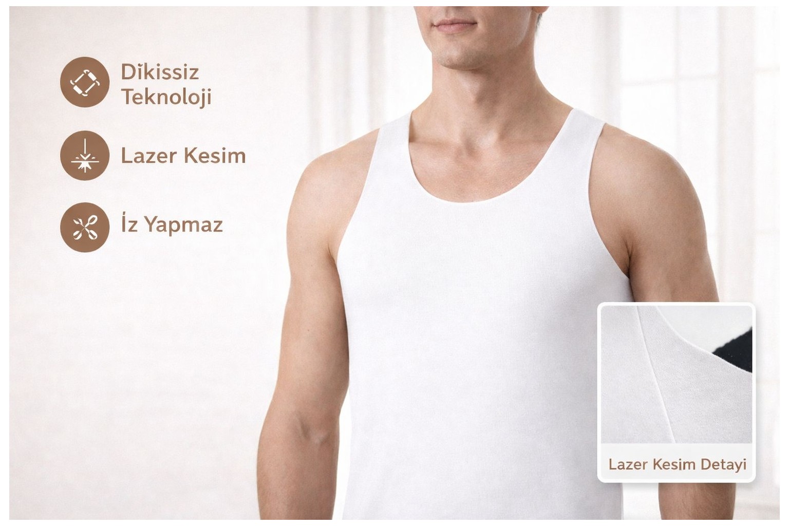 Qulat Berrak Erkek Lazer Kesim Görünmez Dikişsiz Atlet %85 Pamuk %15 Elastan, Slim Fit Iz Yapmaz görsel 5