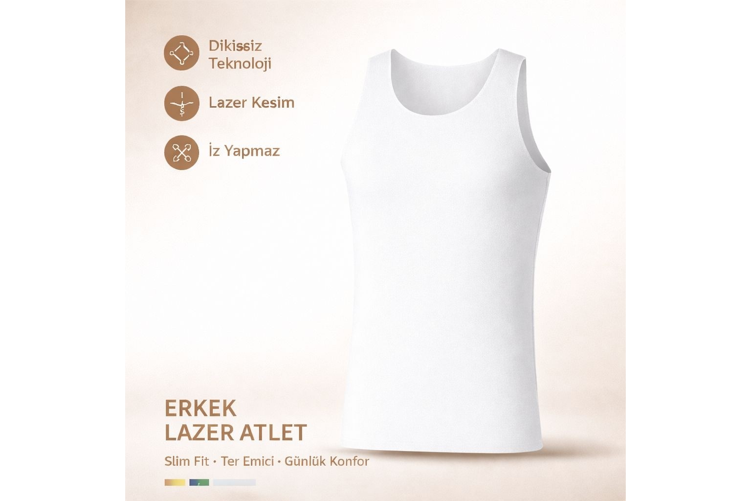 Qulat Berrak Erkek Lazer Kesim Görünmez Dikişsiz Atlet %85 Pamuk %15 Elastan, Slim Fit Iz Yapmaz görsel 6