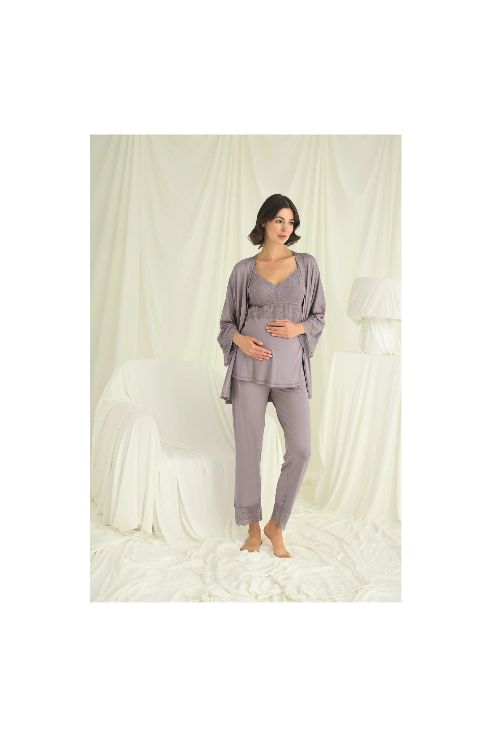 Beruflic Angel Dantelli Hamile Lohusa 3'lü Pijama Takımı