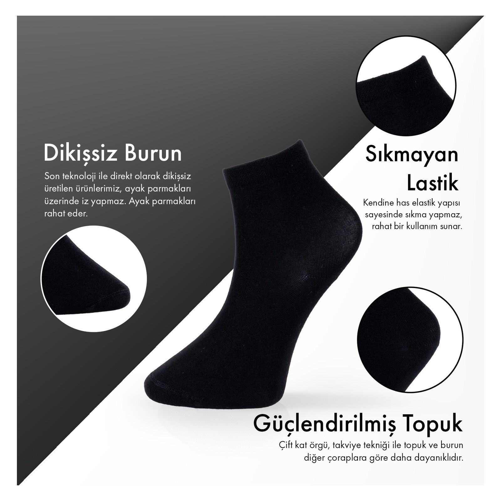 Lion Monroe Saf Bambu Erkek Yarım Konç Düz Siyah - Lacivert - Füme Çorap Dikişsiz Premium Kutulu 6'lı L5952AZNP Softaura görsel 3