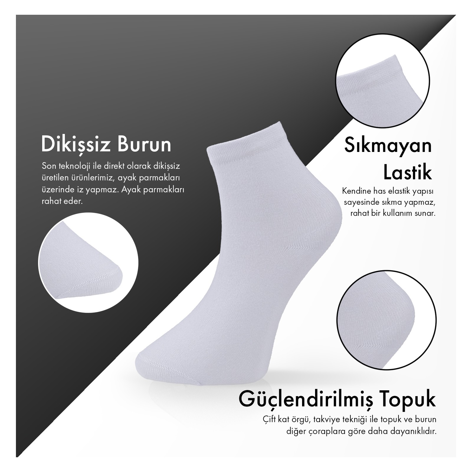 Lion Monroe Saf Bambu Erkek Yarım Konç Düz Siyah - Lacivert - Füme Çorap Dikişsiz Premium Kutulu 6'lı L5952AZNP Softaura görsel 7