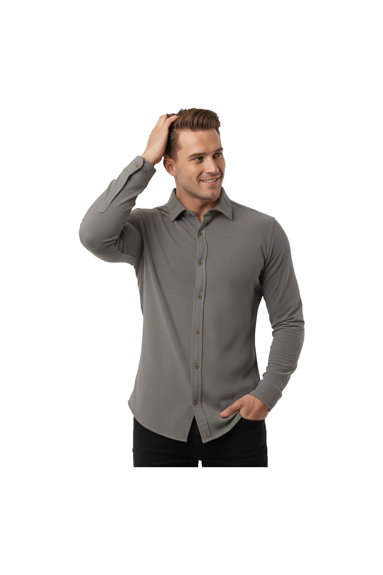 Deepsea Toprak Slim Fit Örme Kumaş Likralı Erkek Gömlek, Nefes Alan Esnek ve Modern Tasarım 2602604