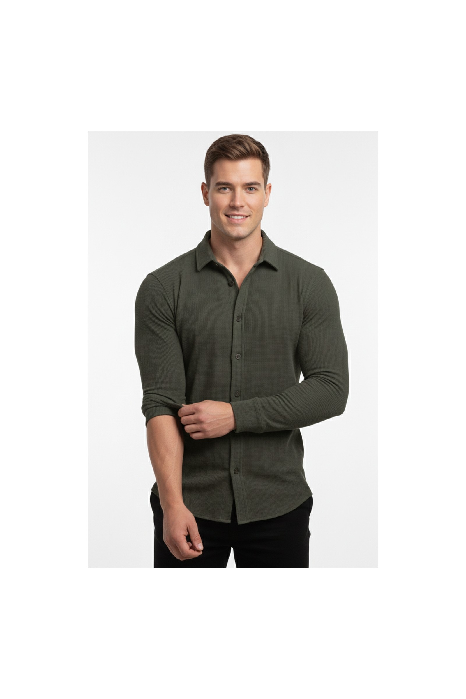 Deepsea Toprak Slim Fit Örme Kumaş Likralı Erkek Gömlek, Nefes Alan Esnek ve Modern Tasarım 2602604