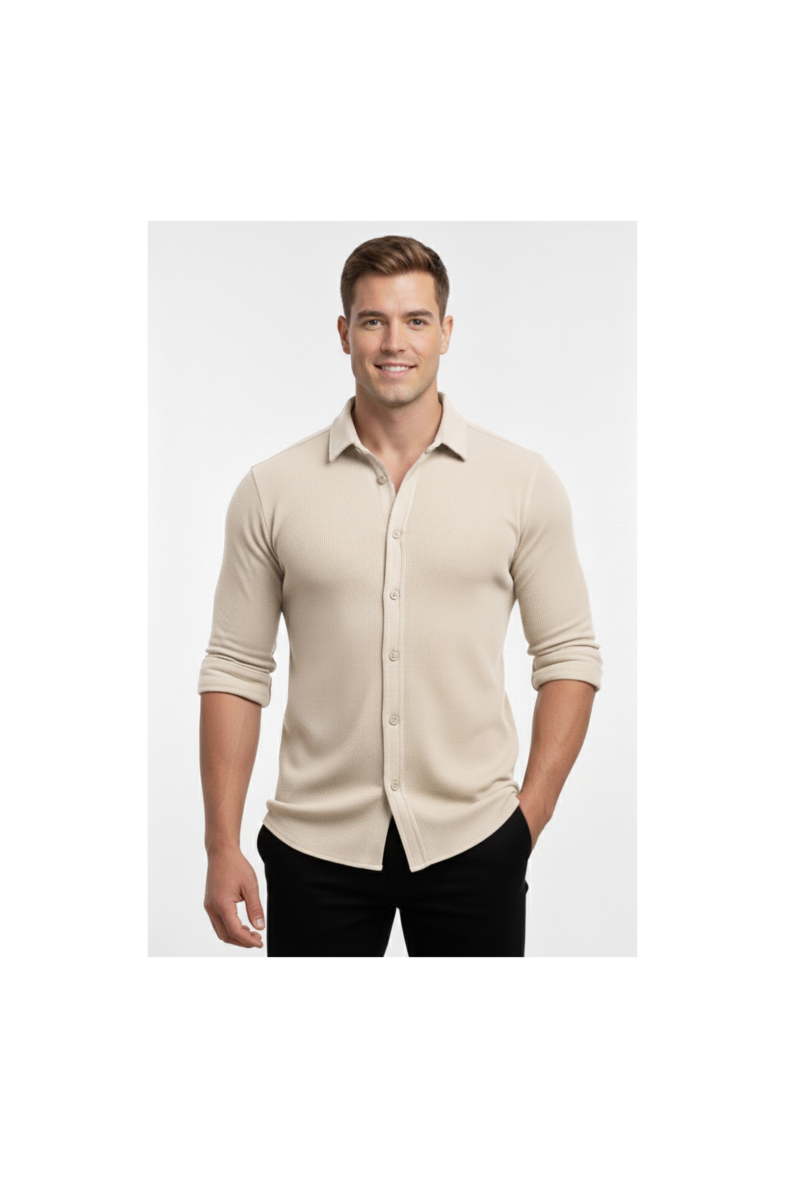 Deepsea Toprak Slim Fit Örme Kumaş Likralı Erkek Gömlek, Nefes Alan Esnek ve Modern Tasarım 2602604