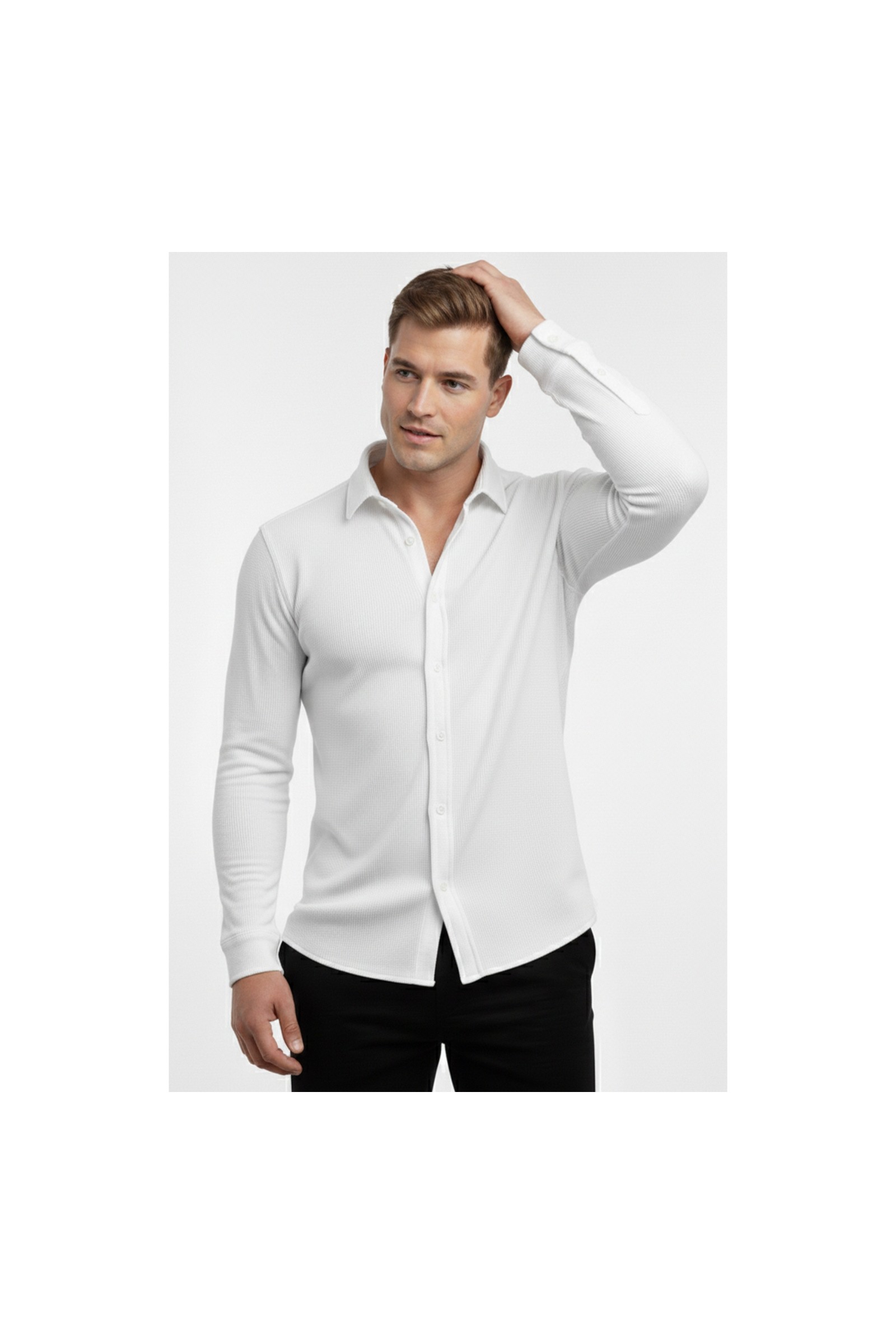 Deepsea Toprak Slim Fit Örme Kumaş Likralı Erkek Gömlek, Nefes Alan Esnek ve Modern Tasarım 2602604 görsel 2
