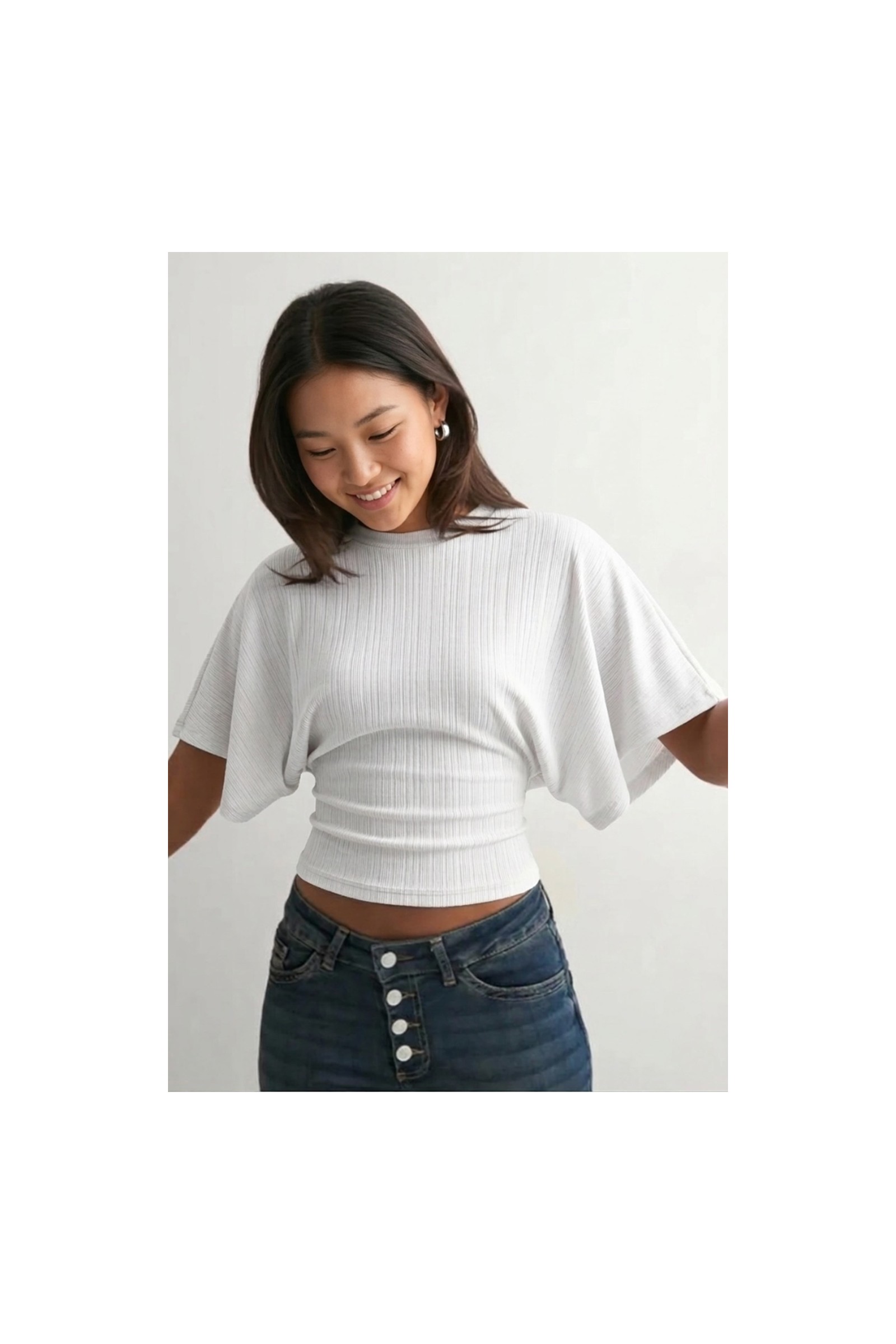 Şiir Wonsa Slim Fit Bele Oturan Geniş Kollu Doğal Viskon Karışımlı Dokulu Jakar Top & Kadın Bluz - Ekru görsel 5