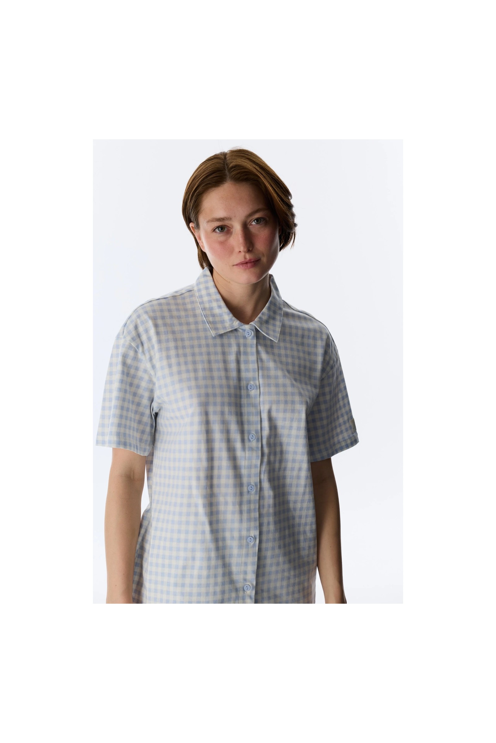 Penti Mavi Rahat Club Gingham Gömlek Pötikareli Kısa Kollu Pijama Takımı görsel 2