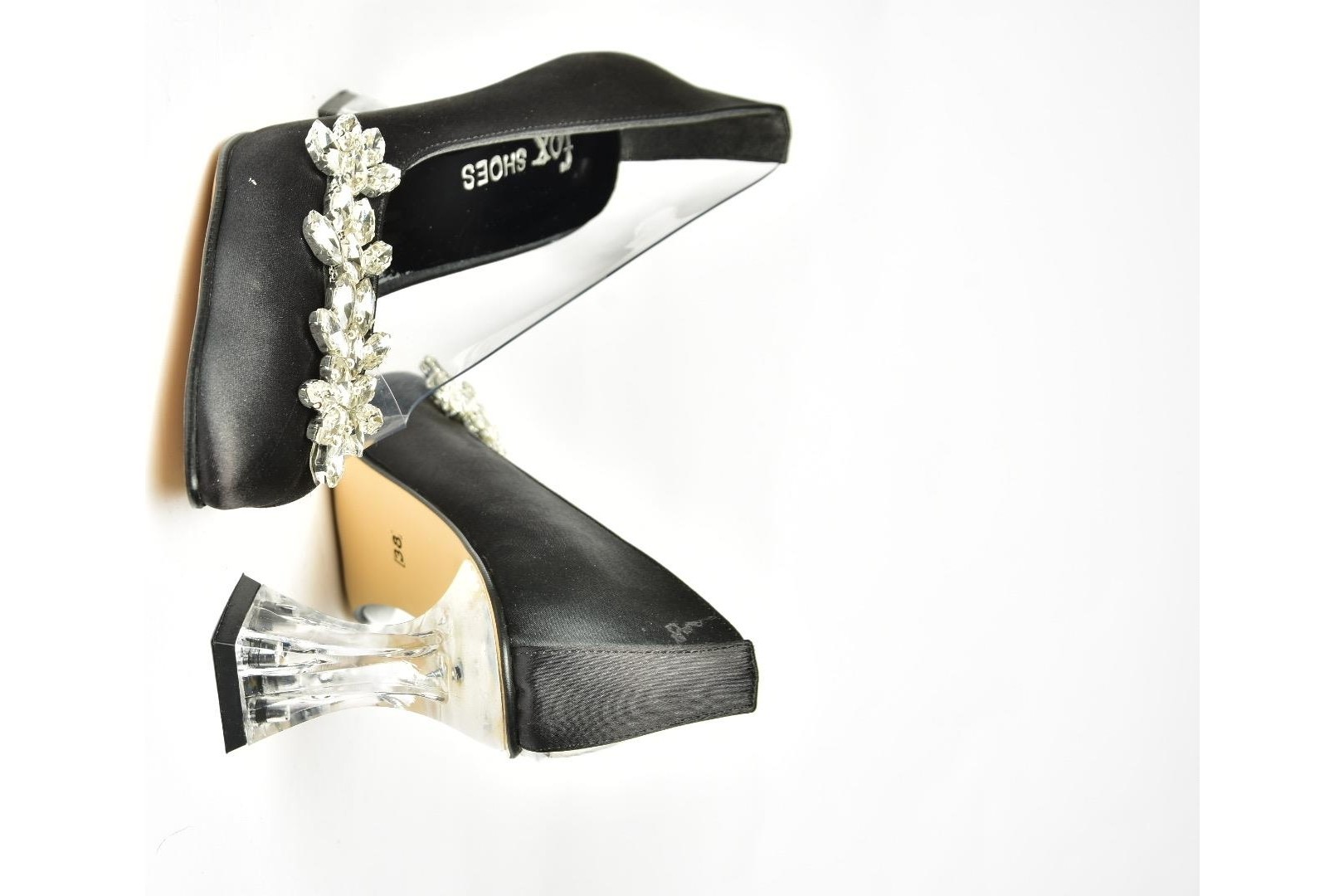 Fox Shoes Siyah Saten Kumaş Taşlı Kadın Abiye Ayakkabı M246013204 görsel 6