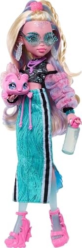 Die Grup Monster High Bebek, Lagoona Mavisi Crop Top ve Sportif Maxi Etek Evcil Hayvan Balık Neptuna ve Shell Güneş Gözlüğü, Atıştırmalık ve Çanta, JHK33 Gibi 7 Aksesuar görsel 3