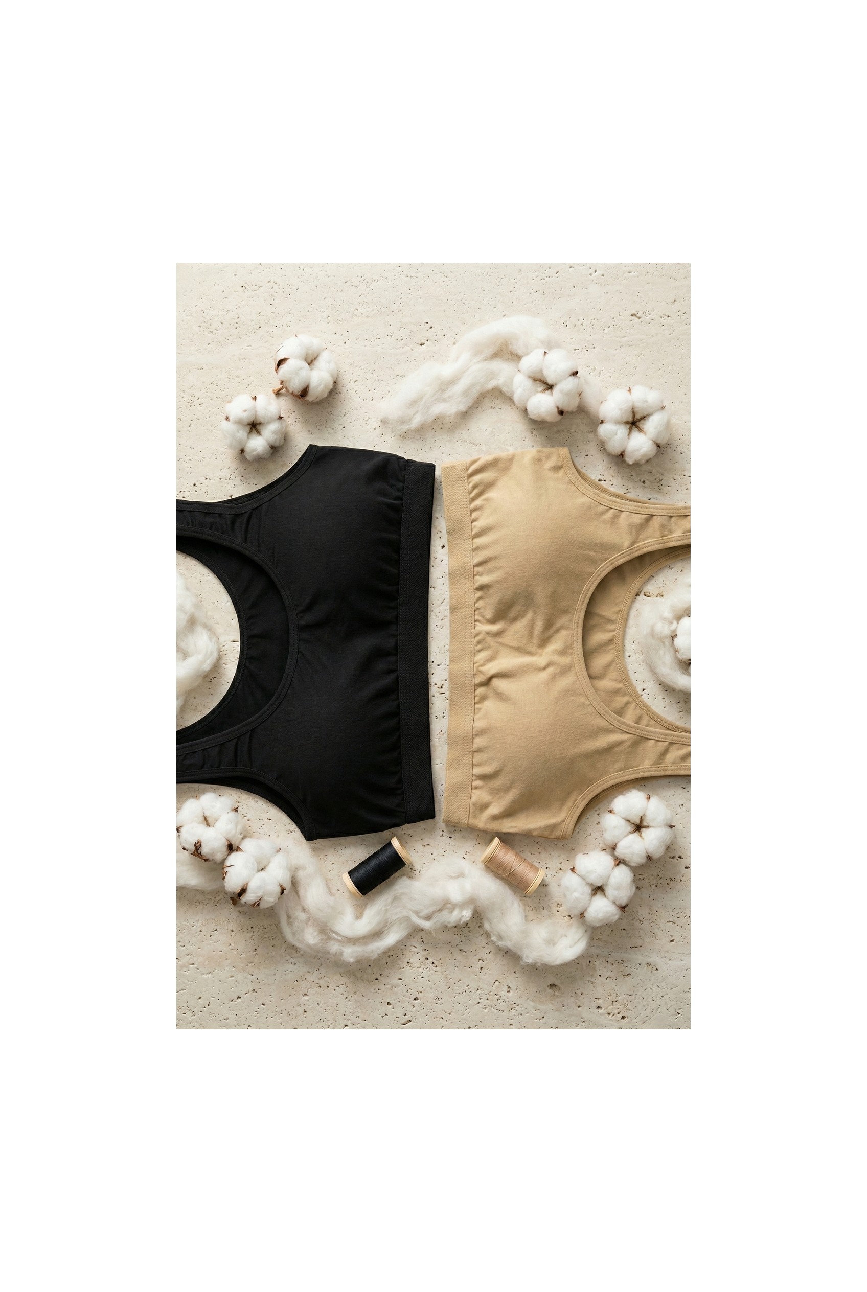 Underwear Bodyway 2'li Set Kalın Askılı Pamuklu Penye Büstiyer - Telsiz Balensiz Yarım Atlet Sporcu ve Uyku Sütyeni - Büyük Beden