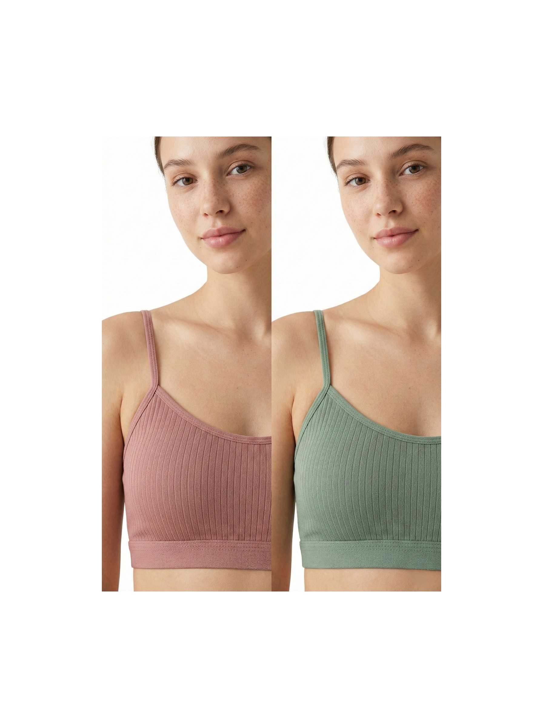 Underwear Bodyway 2'li Paket Esnek Fitilli Ribana Crop Atlet - Pamuklu Dokulu Büstiyer Set - Uyku Sütyeni