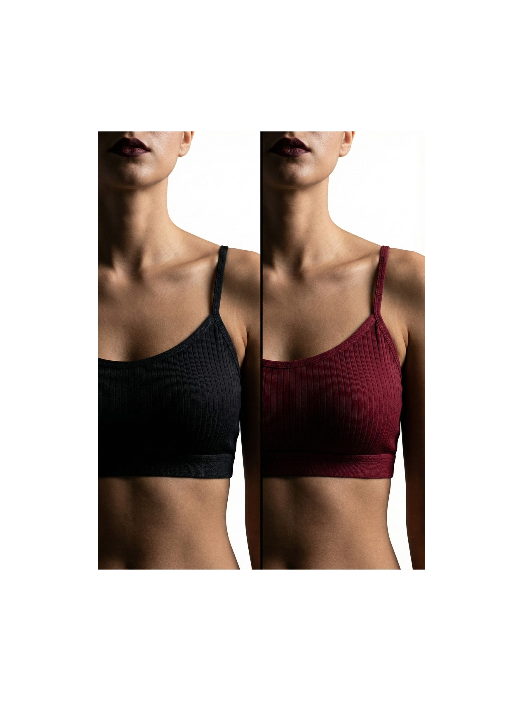 Underwear Bodyway 2'li Paket Esnek Fitilli Ribana Crop Atlet - Pamuklu Dokulu Büstiyer Set - Uyku Sütyeni