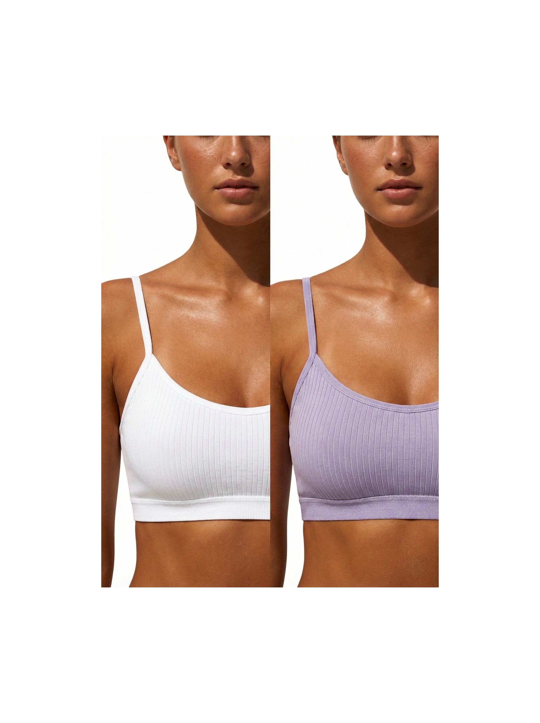 Underwear Bodyway 2'li Paket Esnek Fitilli Ribana Crop Atlet - Pamuklu Dokulu Büstiyer Set - Uyku Sütyeni