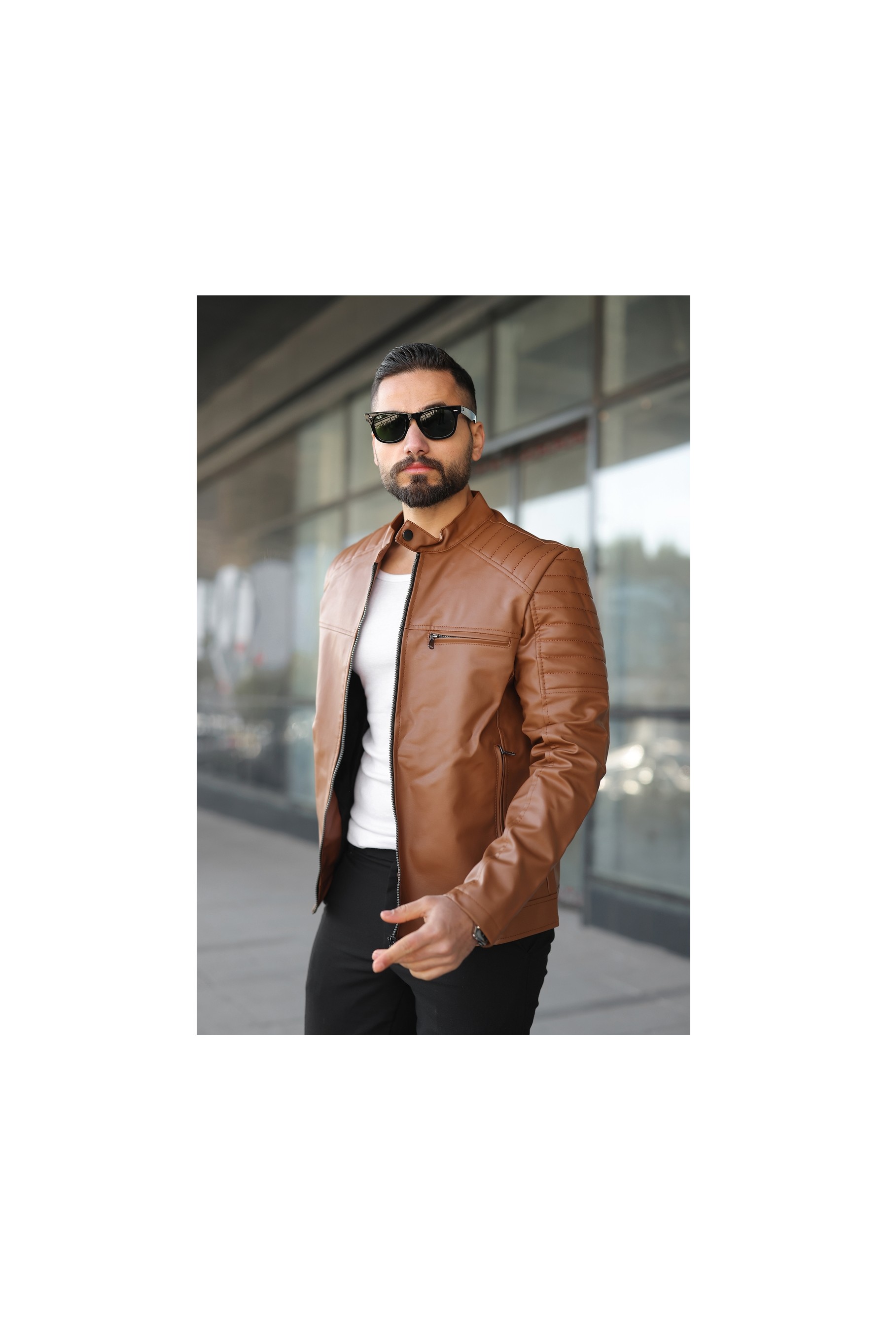 Mero Life Erkek Siyah Dar Kesim Yeni Sezon Deri Ceket Mont