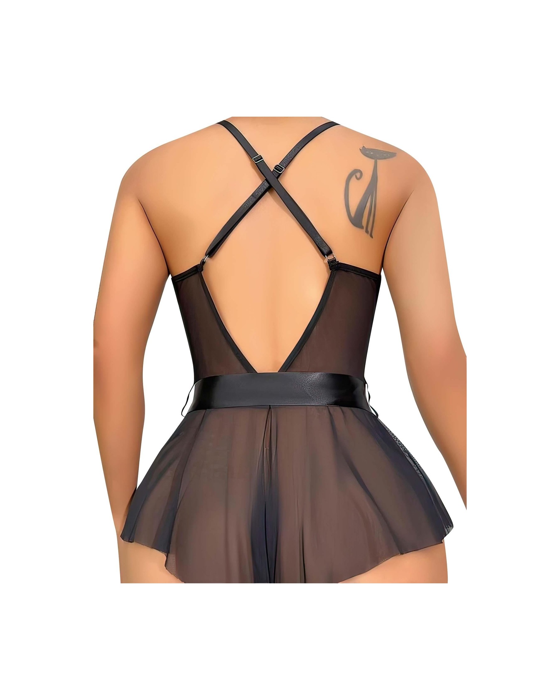 Beruflic Siyah Dantel Işlemeli Kurdelalı Fantezi Tül Babydoll görsel 5