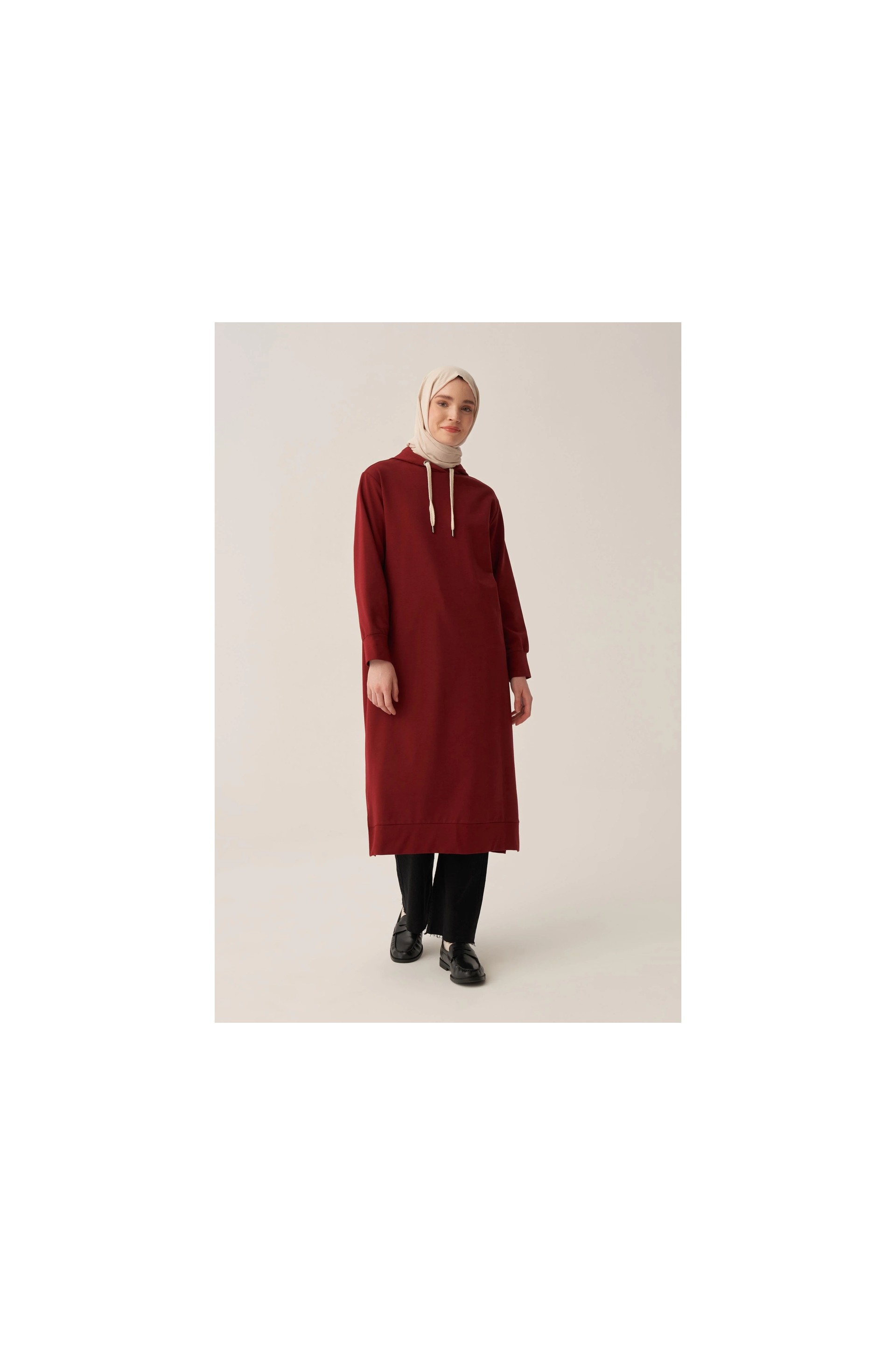 ALLDAY Bordo-Kapüşonlu Rahat Tunik