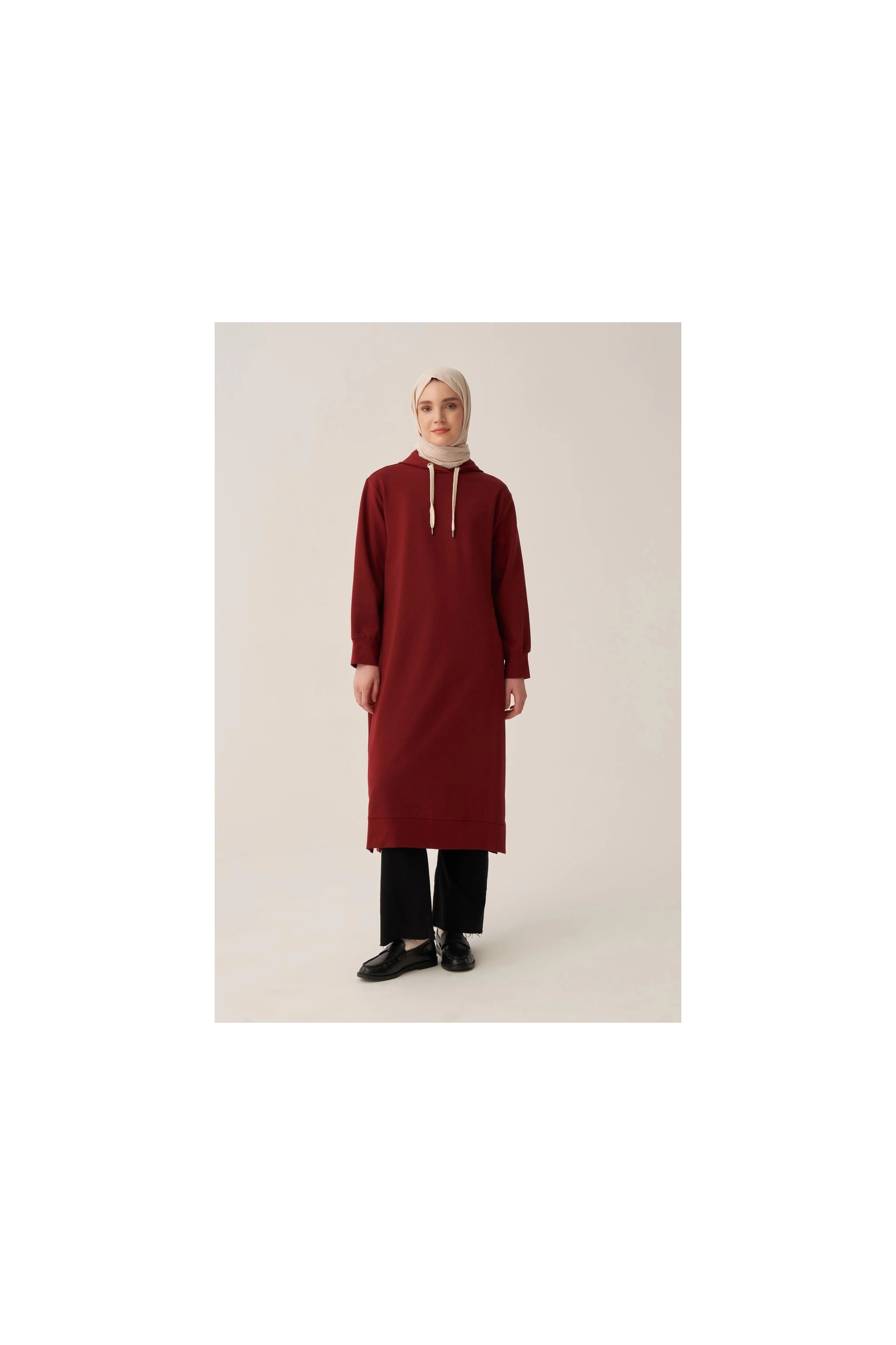 ALLDAY Bordo-Kapüşonlu Rahat Tunik görsel 2