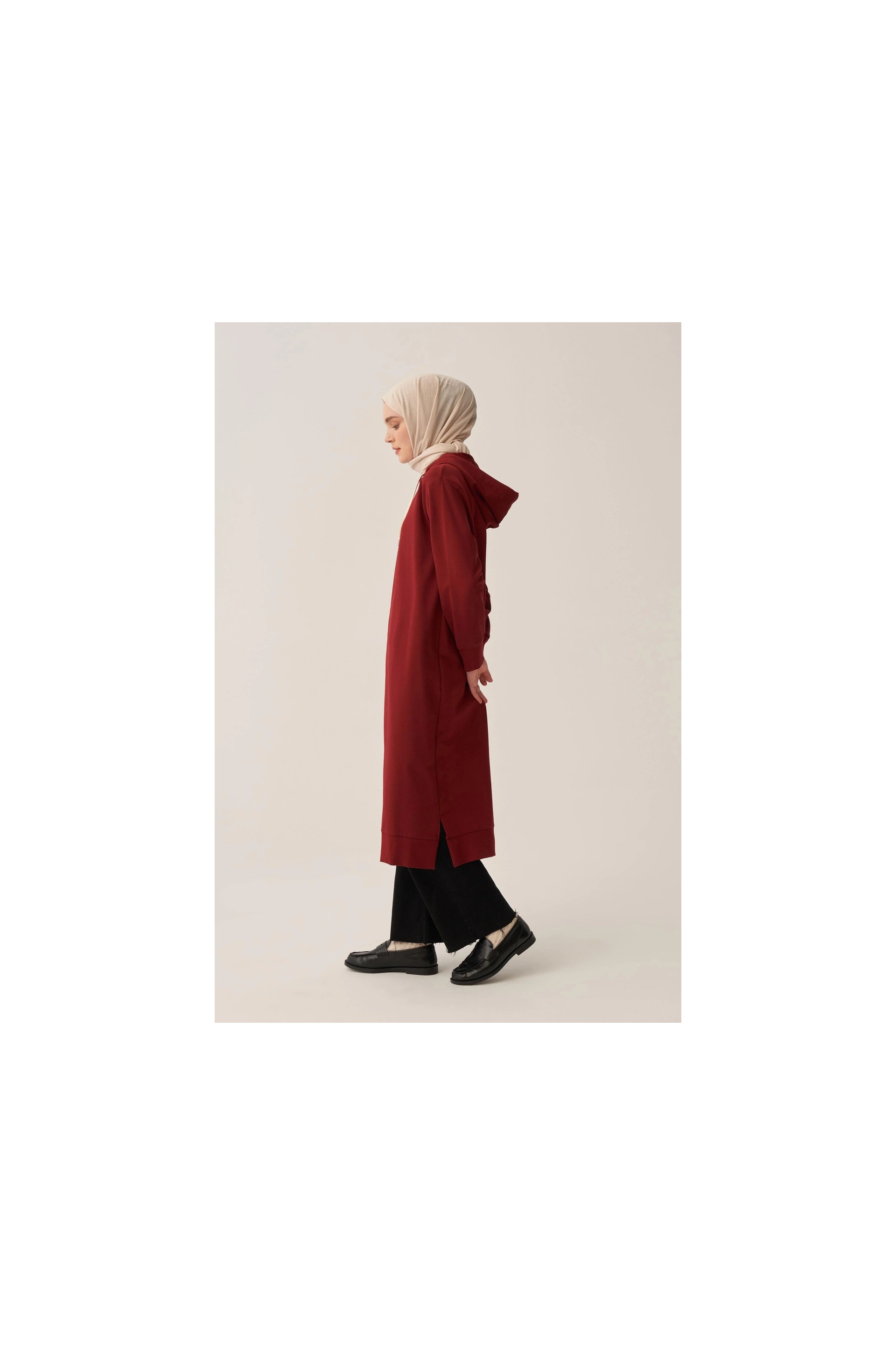 ALLDAY Bordo-Kapüşonlu Rahat Tunik görsel 4