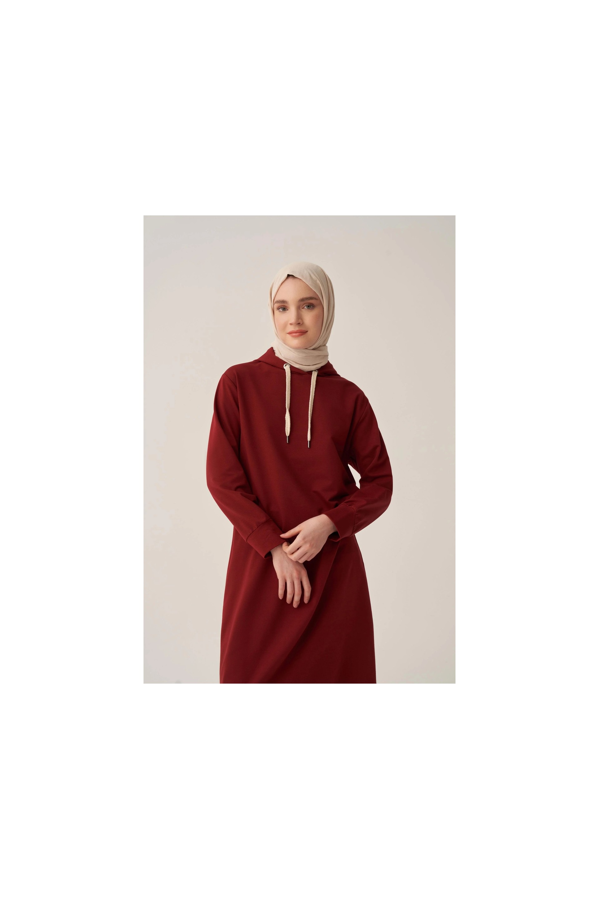 ALLDAY Bordo-Kapüşonlu Rahat Tunik görsel 5